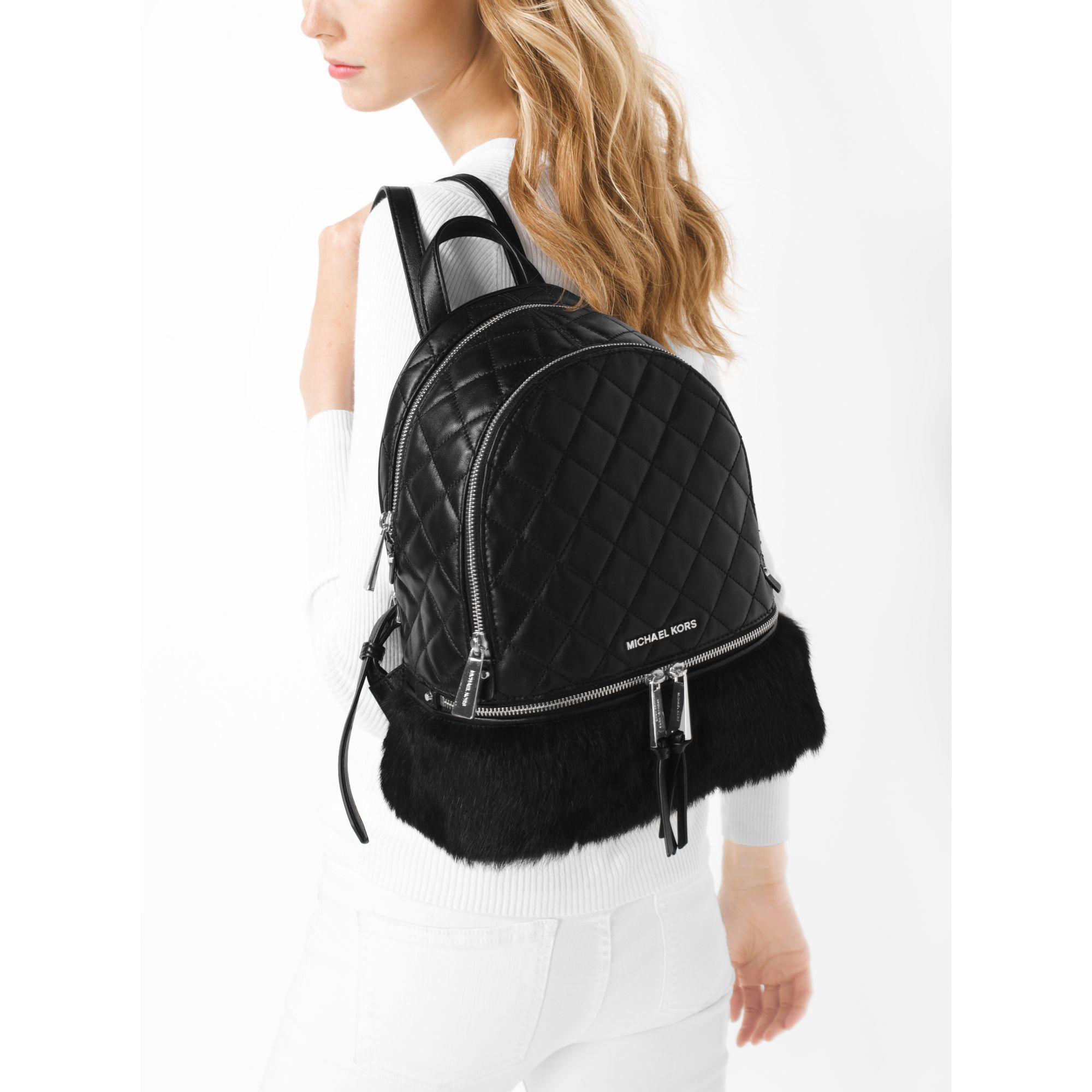 michael kors rhea zip medium backpack black