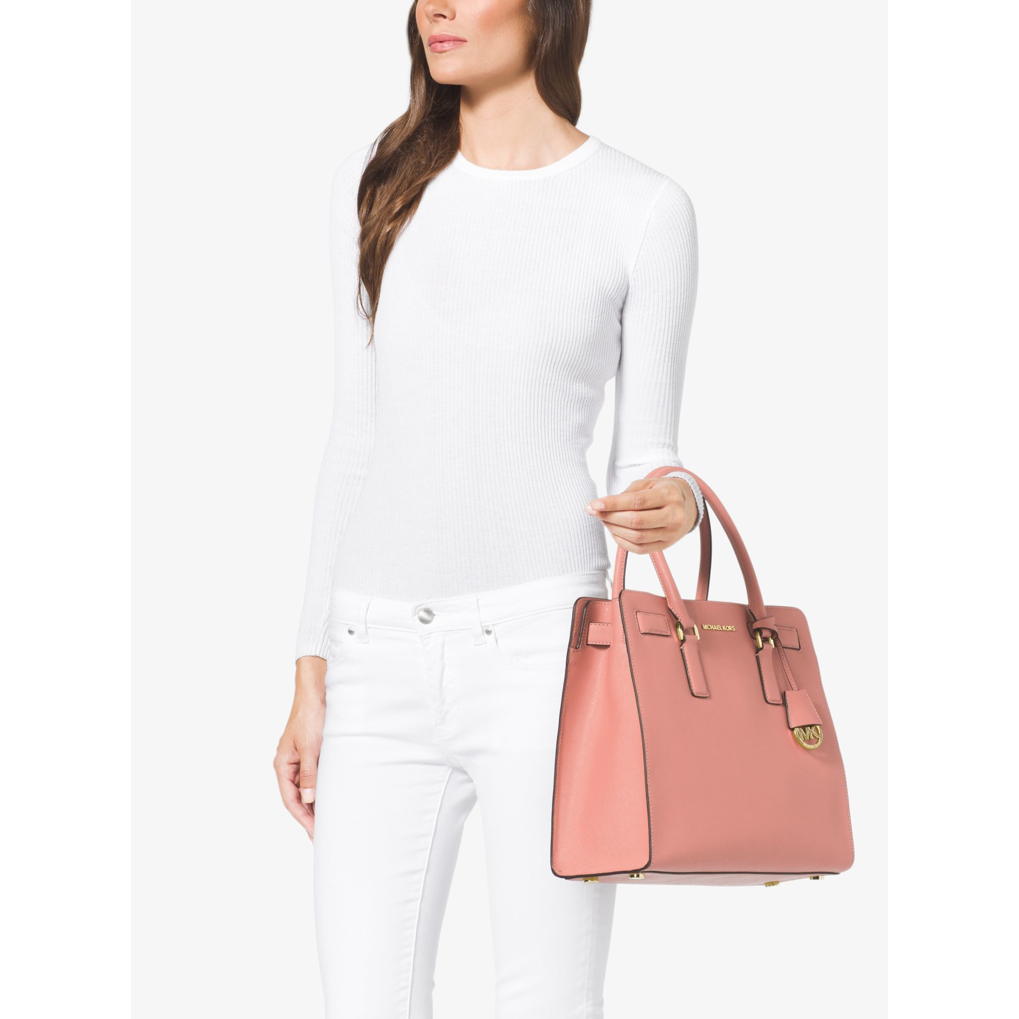 Michael Kors Dillon Large Saffiano Leather Satchel in Pale Pink (Pink) -  Lyst