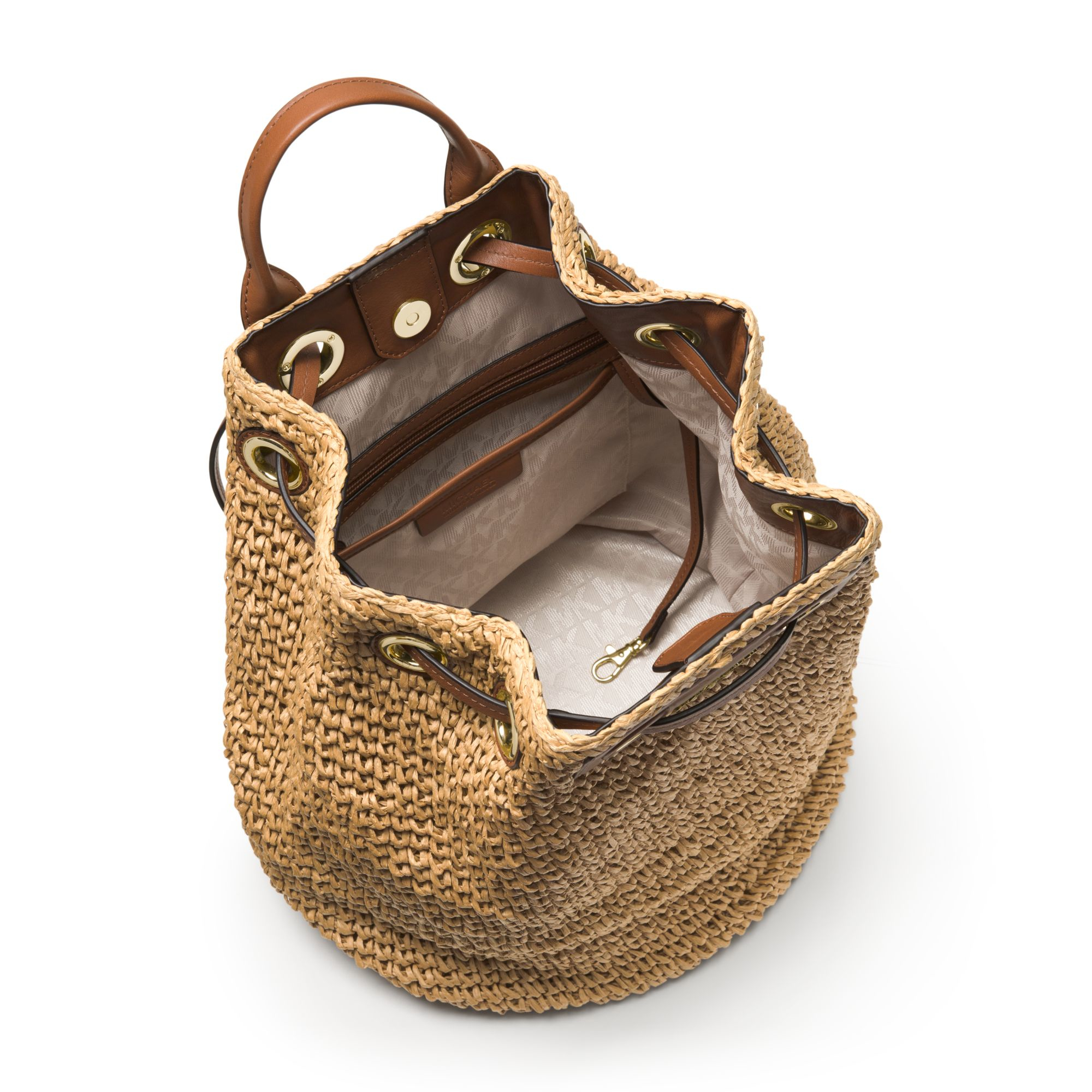 Michael Kors Leather Krissy Large Straw Backpack in Natural Lyst