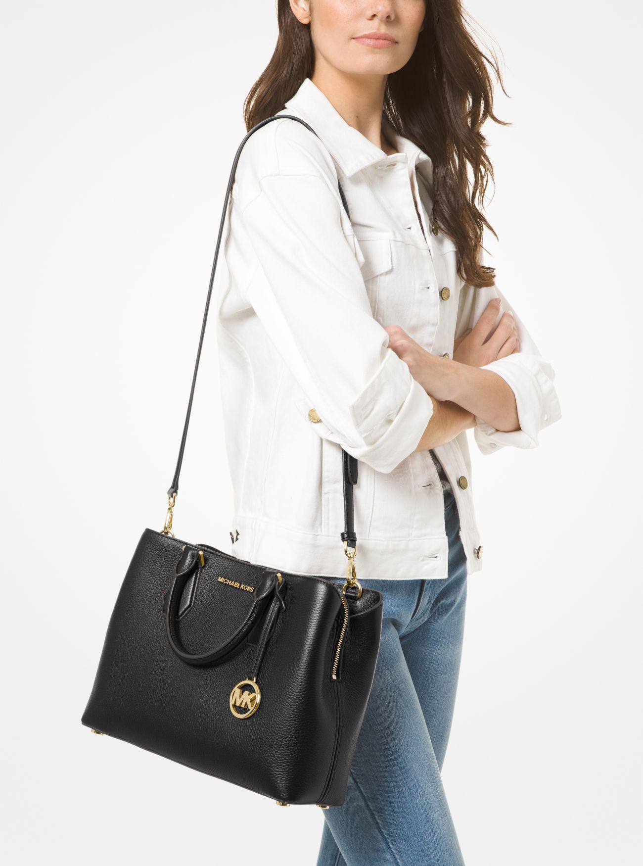 Michael Kors Camille Large Pebbled Leather Satchel in Black | Lyst UK