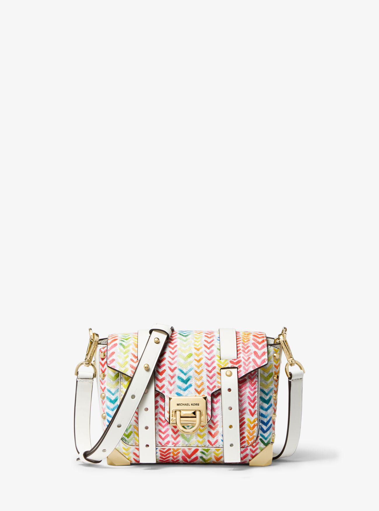 Michael Kors Canvas Manhattan Small Printed Logo Crossbody Bag in White