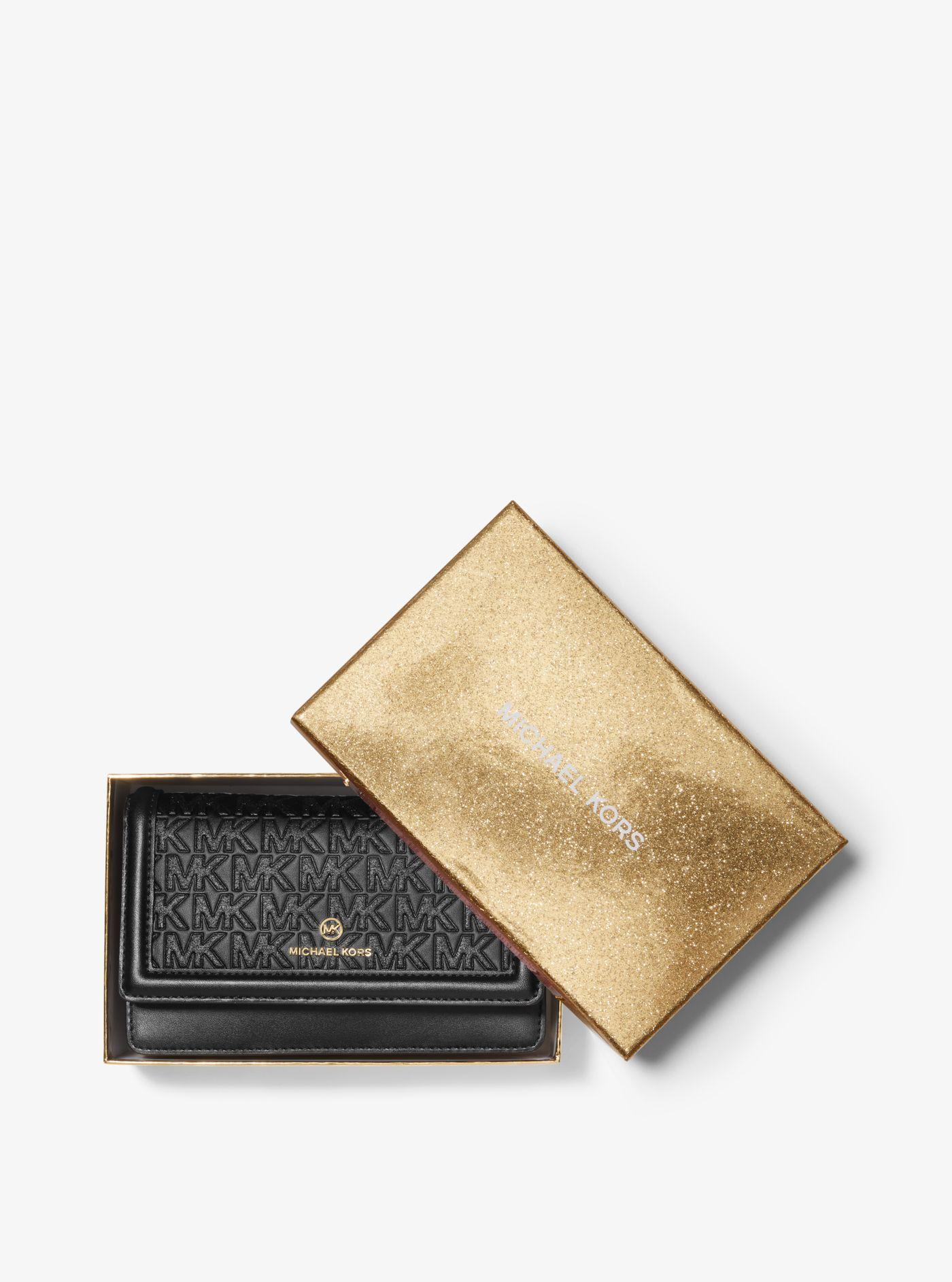 Michael Kors Jet Set Small Glitter Logo Embossed Faux Leather