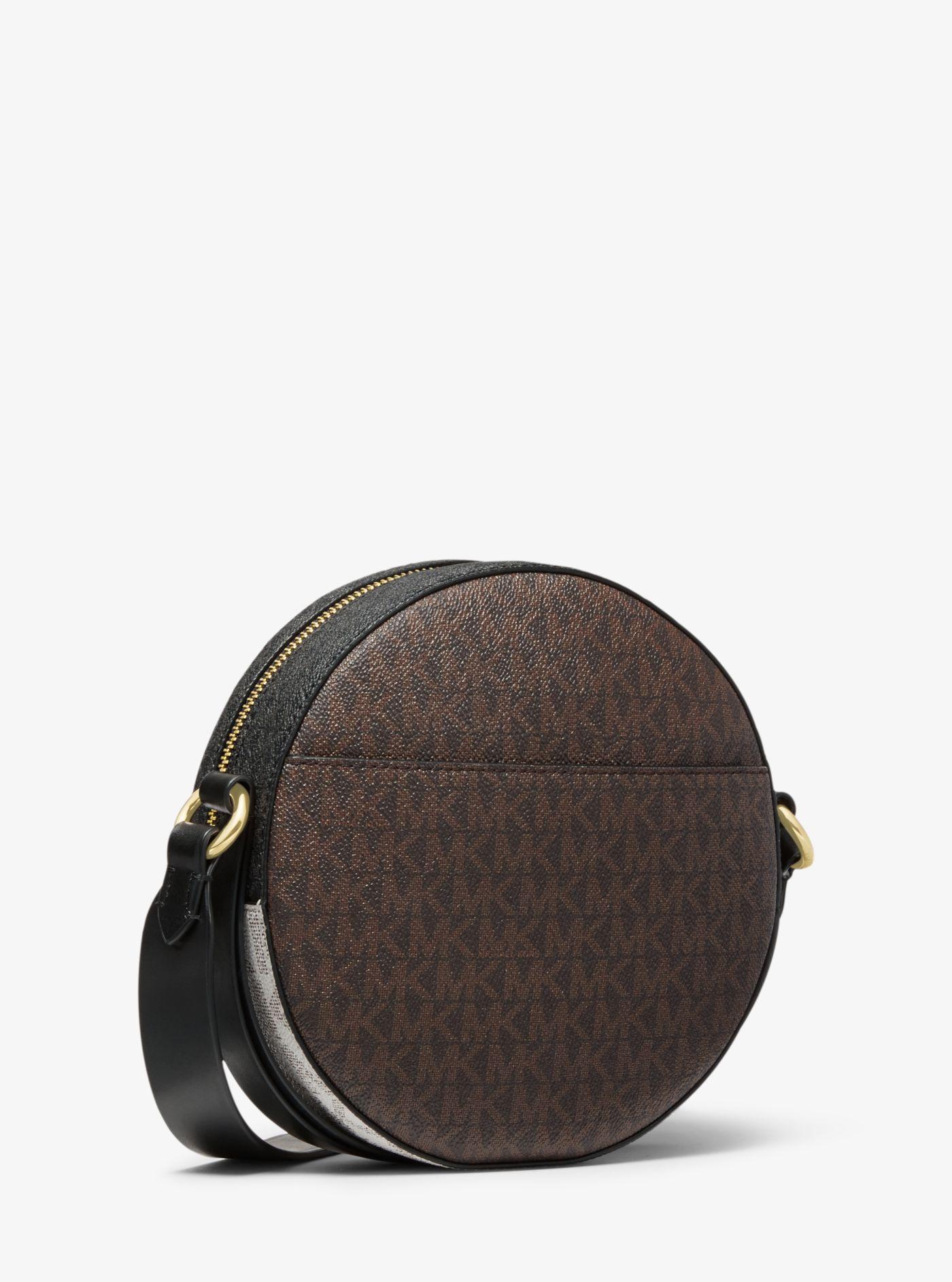 Michael Kors Leather Delancey Medium Colorblock Logo Canteen Crossbody