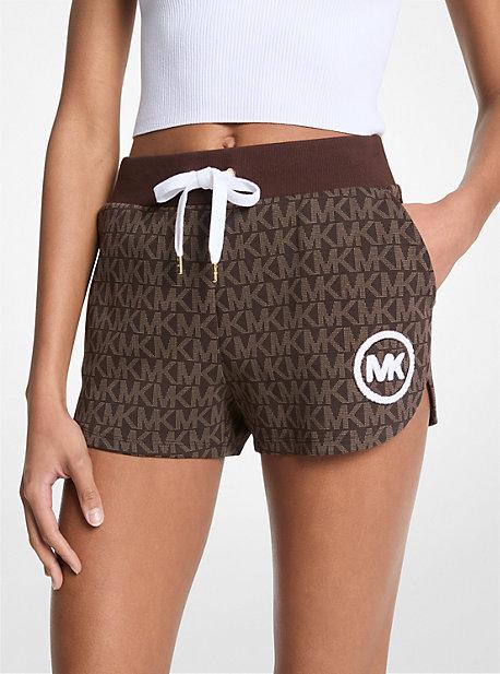ショートパンツ Michael Kors SS24 SHORTS WITH LOGO (MS430MKE73_623SEACORAL) Leopard Logo Print Satin Shorts | Michael Kors [US]