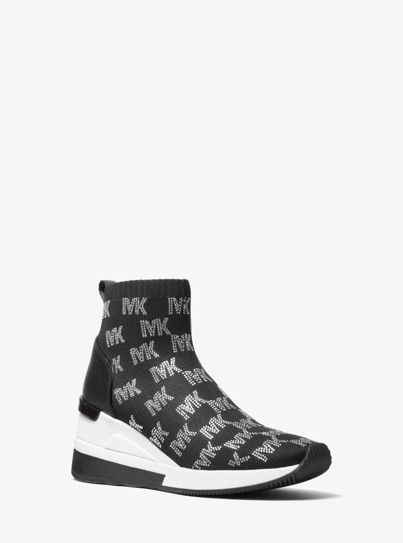 Michael Kors Skyler Embellished Stretch Knit Sock Sneaker in White | Lyst