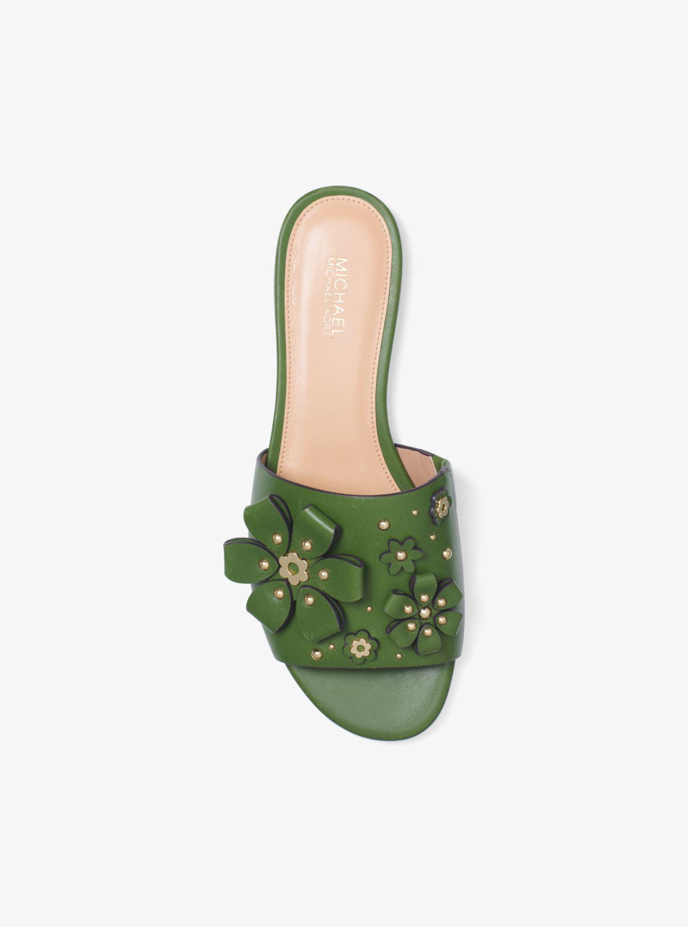 Michael Kors Tara Floral Embellished Leather Slide in Green | Lyst