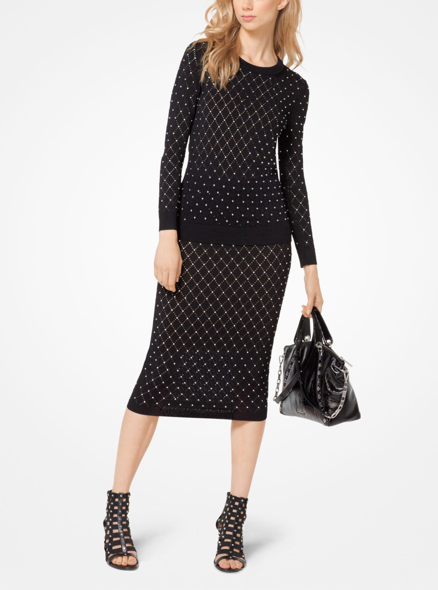 Michael Kors Synthetic Argyle Studded Stretch-knit Pencil Skirt in  Black/Silver (Black) | Lyst