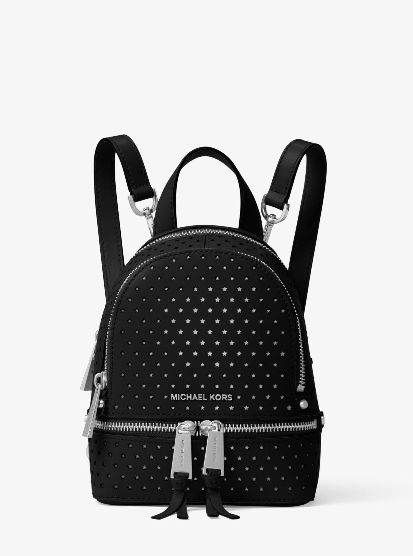 Lyst - Michael Kors Rhea Mini Perforated Leather Backpack in Black