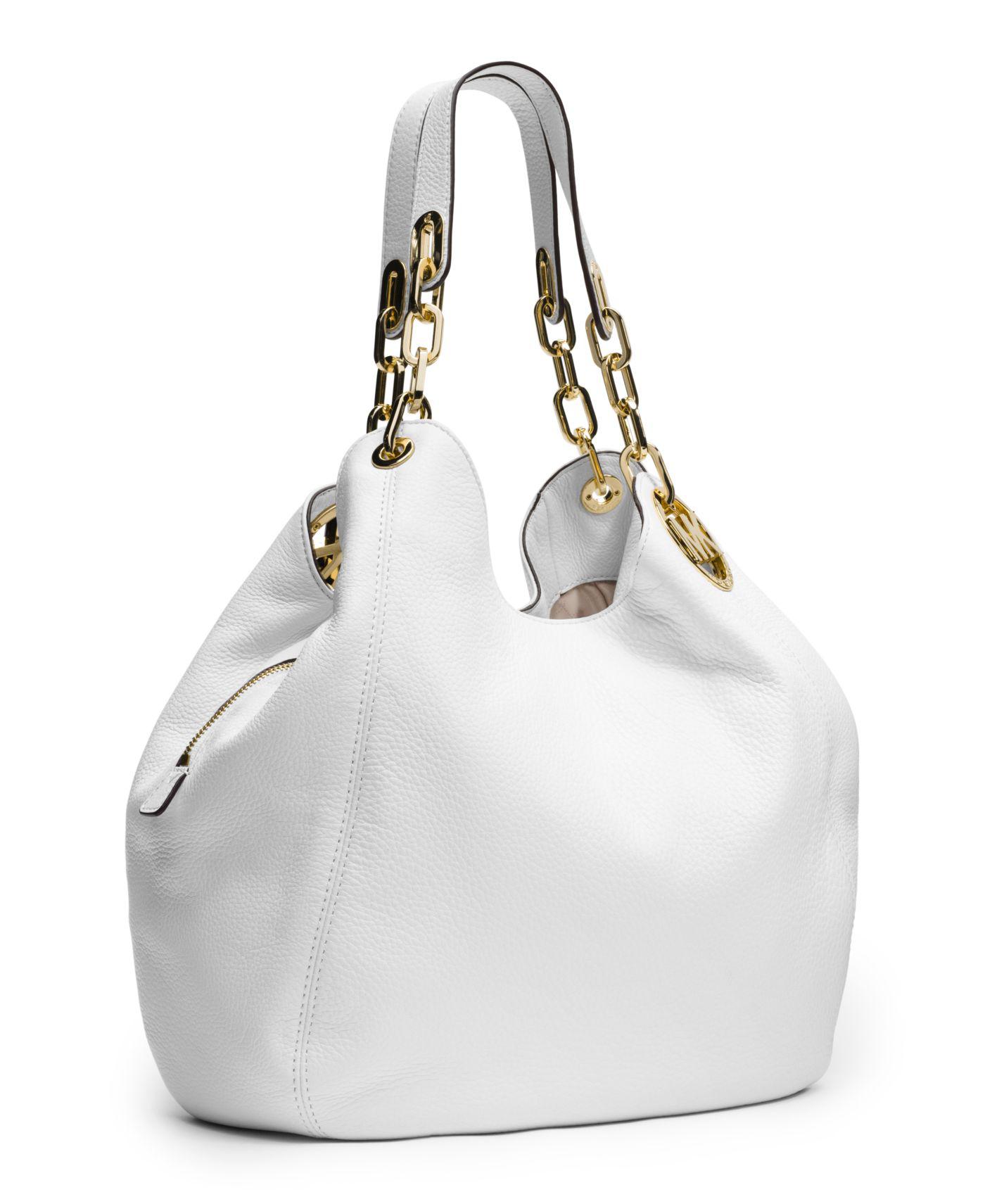 Michael Kors Fulton Large Leather Shoulder Bag in White | Lyst