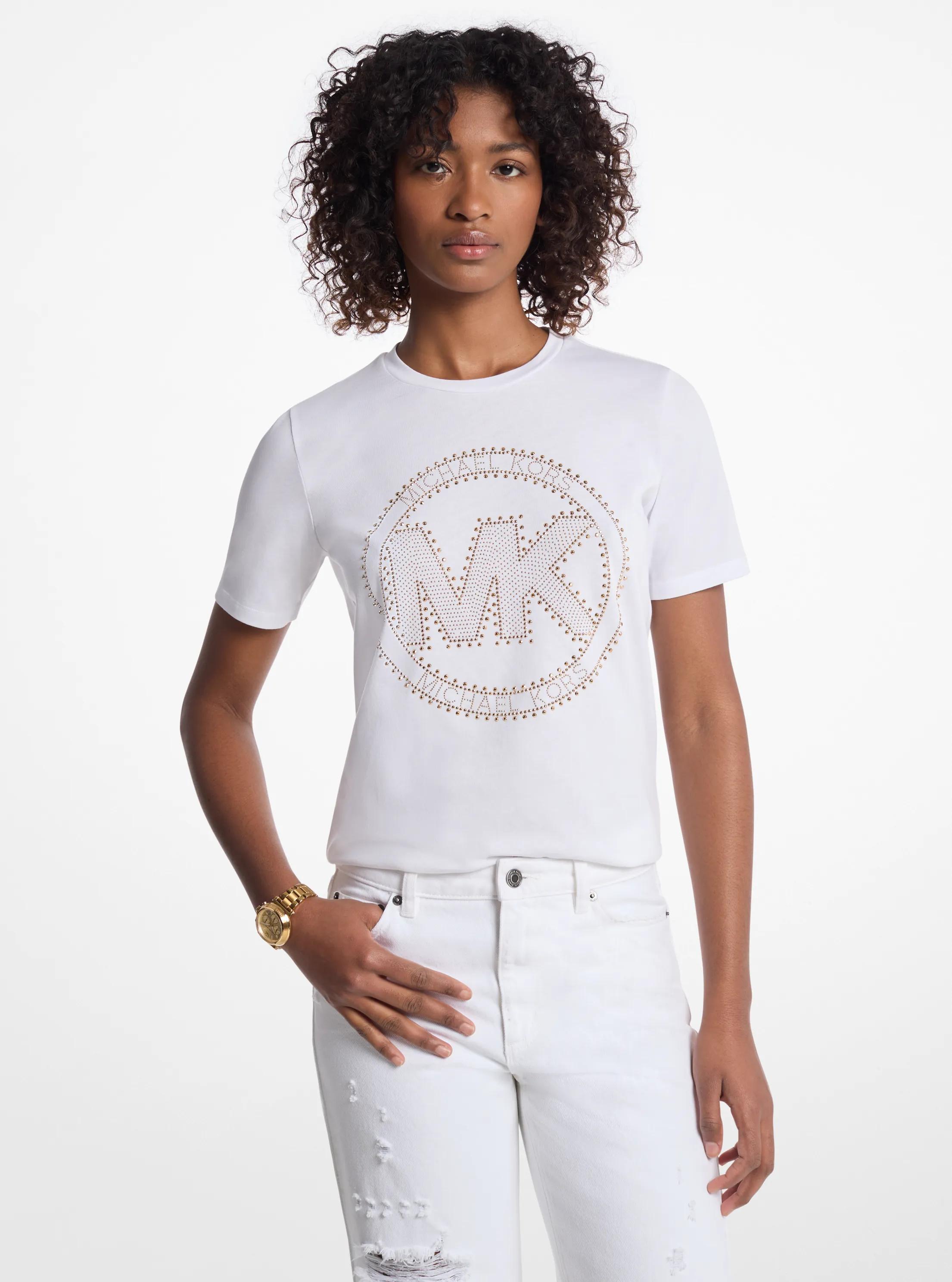 Michael Kors Studded Logo Charm Organic Cotton Jersey T-Shirt in