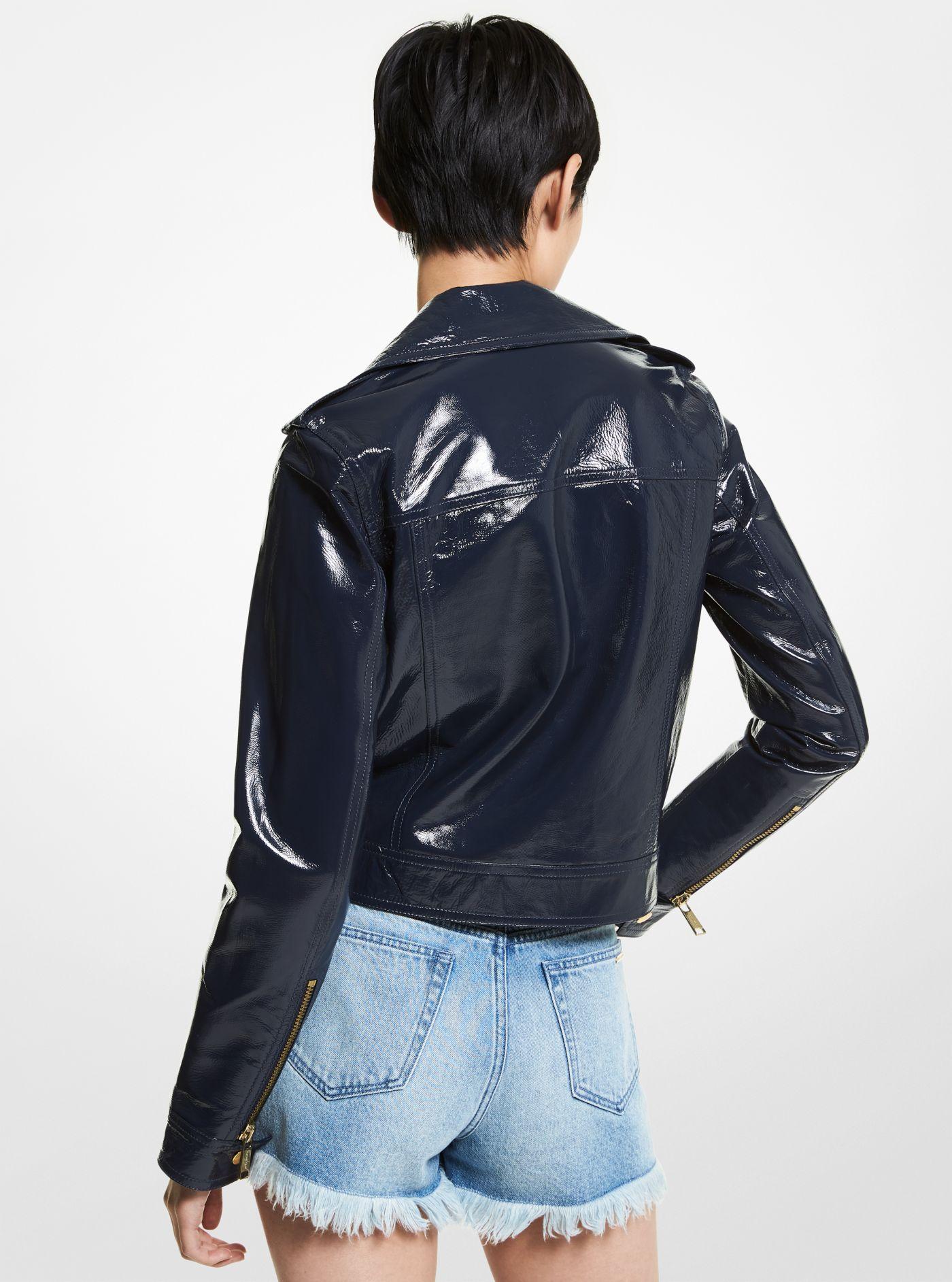 Michael Kors Crinkled Patent Leather Moto Jacket | Lyst