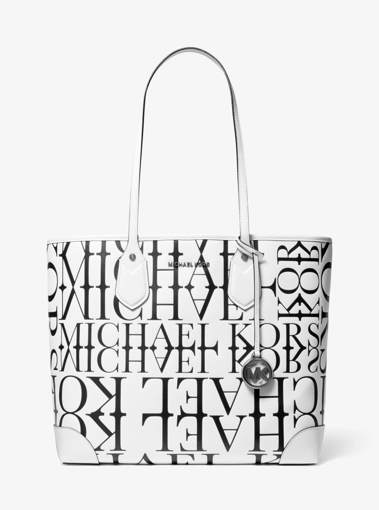 Michael Kors Eva Large Newsprint Logo Leather Tote Bag | Lyst