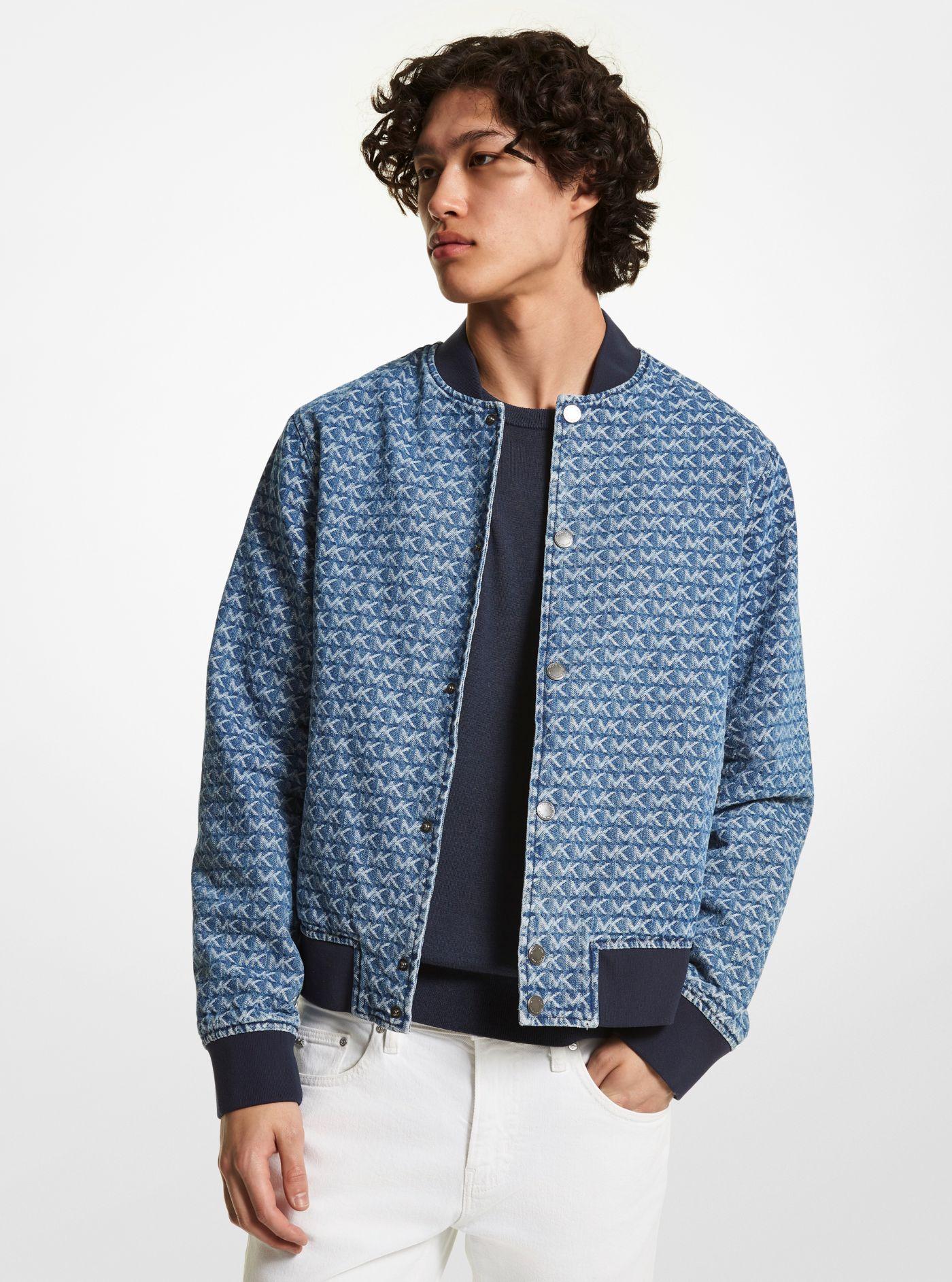 Michael Kors Logo Denim Jacquard Bomber Jacket in Blue for Men | Lyst