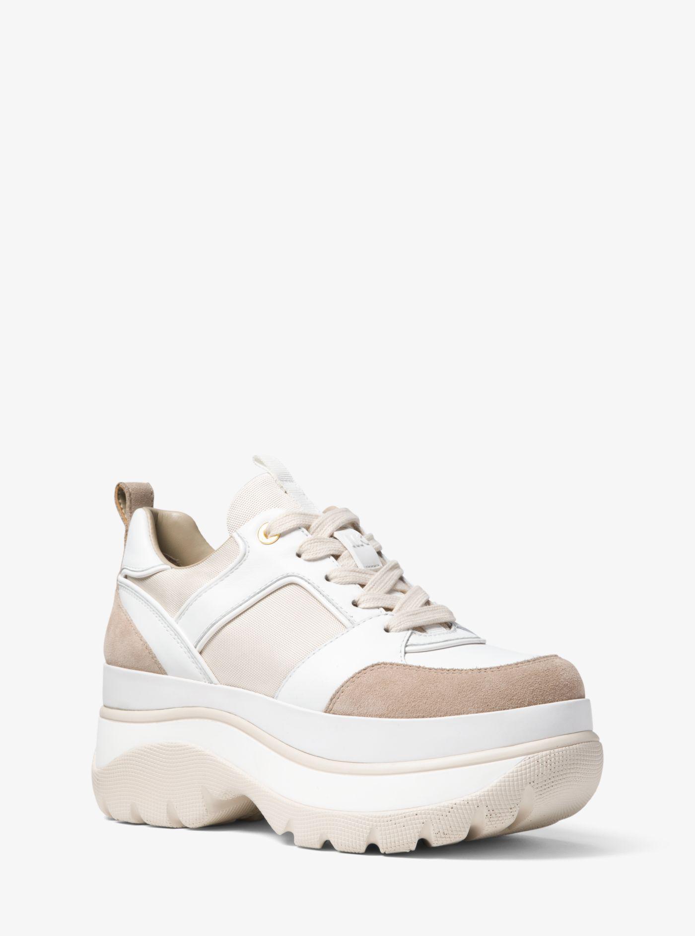 michael michael kors felicia leather and canvas platform trainer