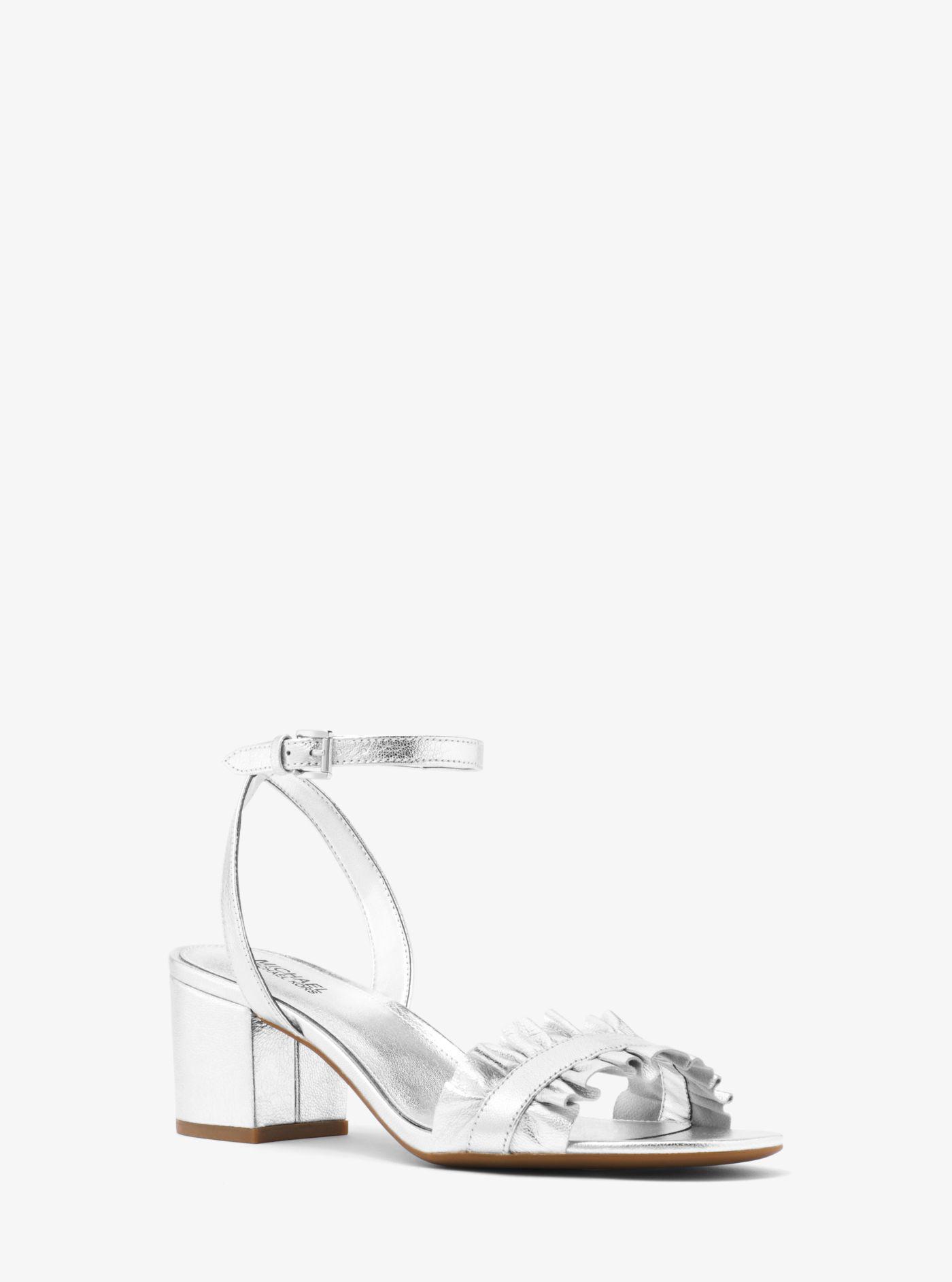 bella ruffled metallic leather sandal