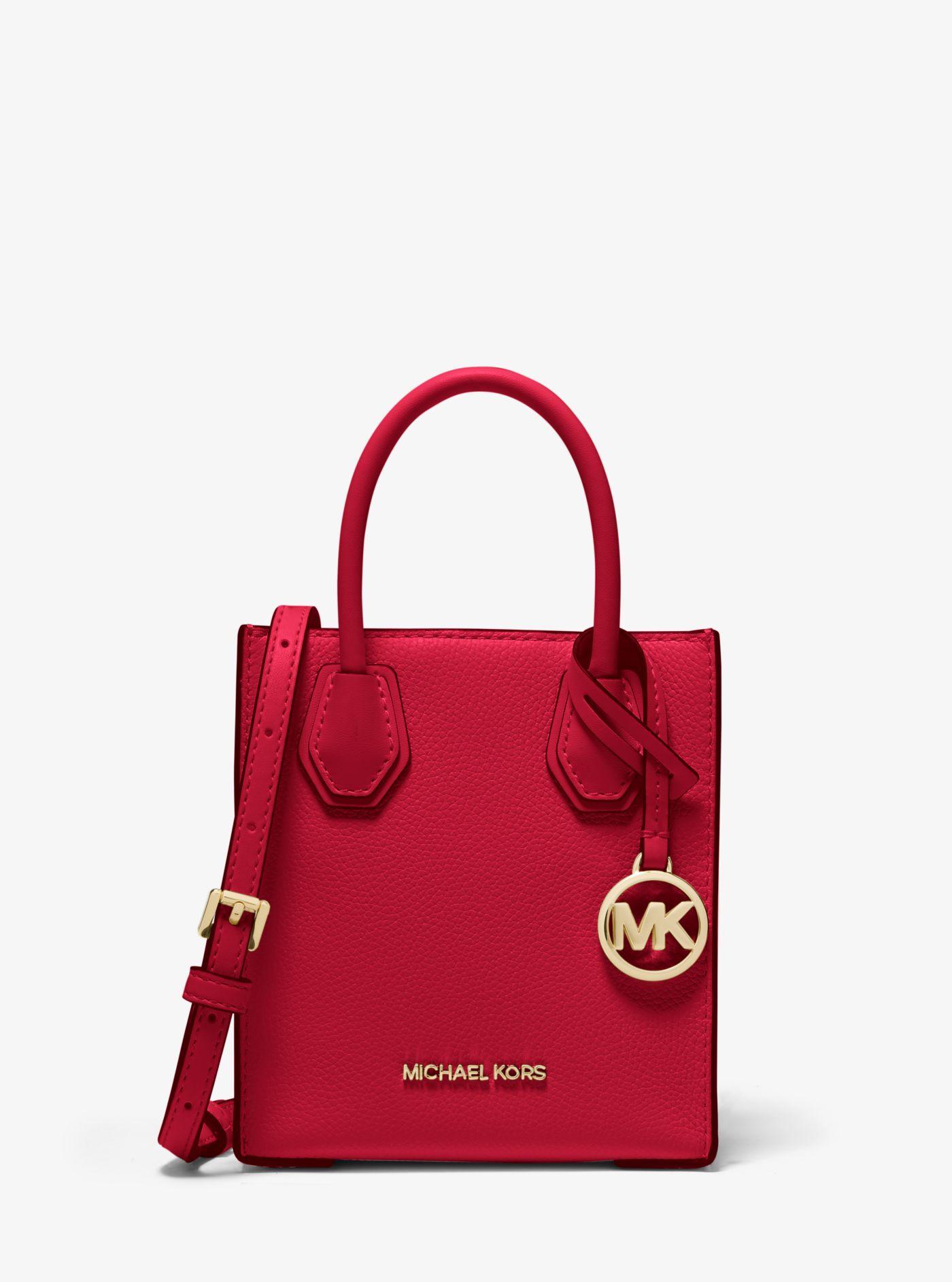 Michael Kors Mercer Extra-small Pebbled Leather Crossbody Bag in Red | Lyst
