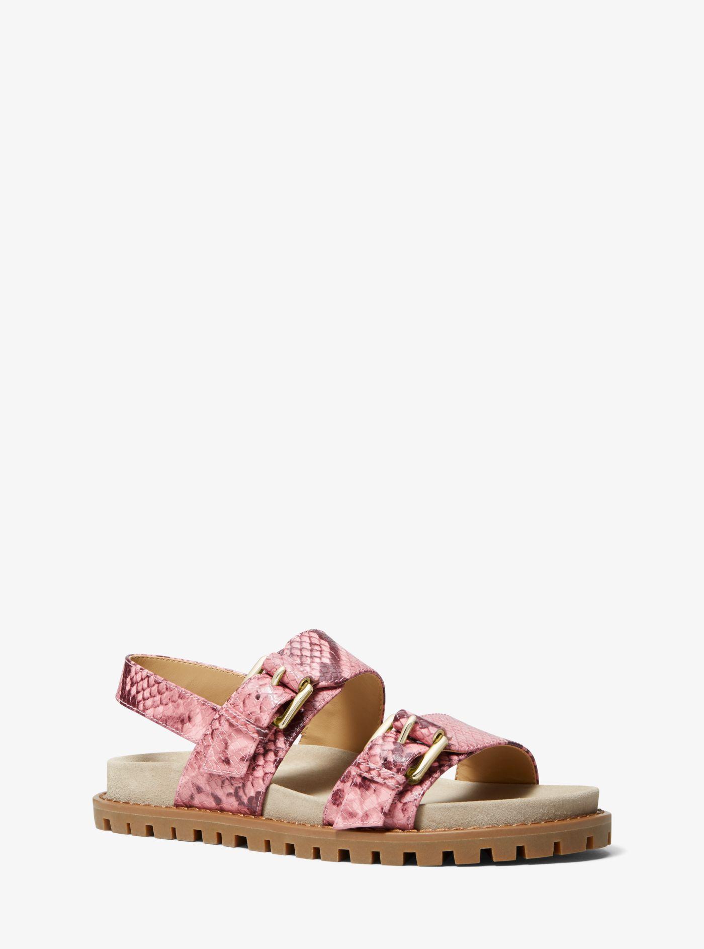 Michael Kors Judd Snake Embossed Leather Sandal in Pink | Lyst