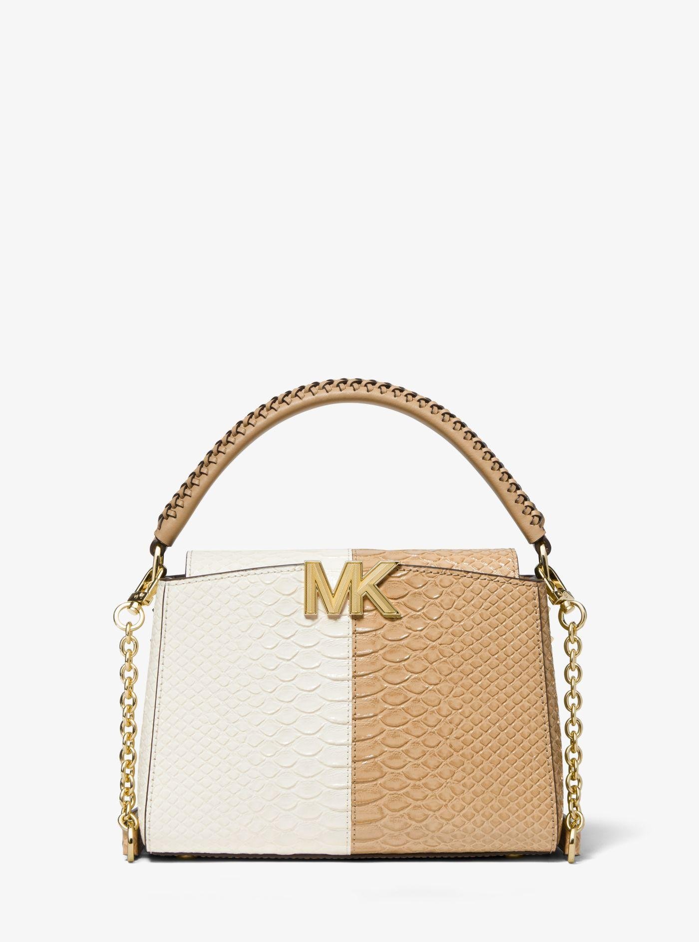 Michael Kors Karlie Small Two-tone Snake Embossed Leather Crossbody Bag |  Lyst