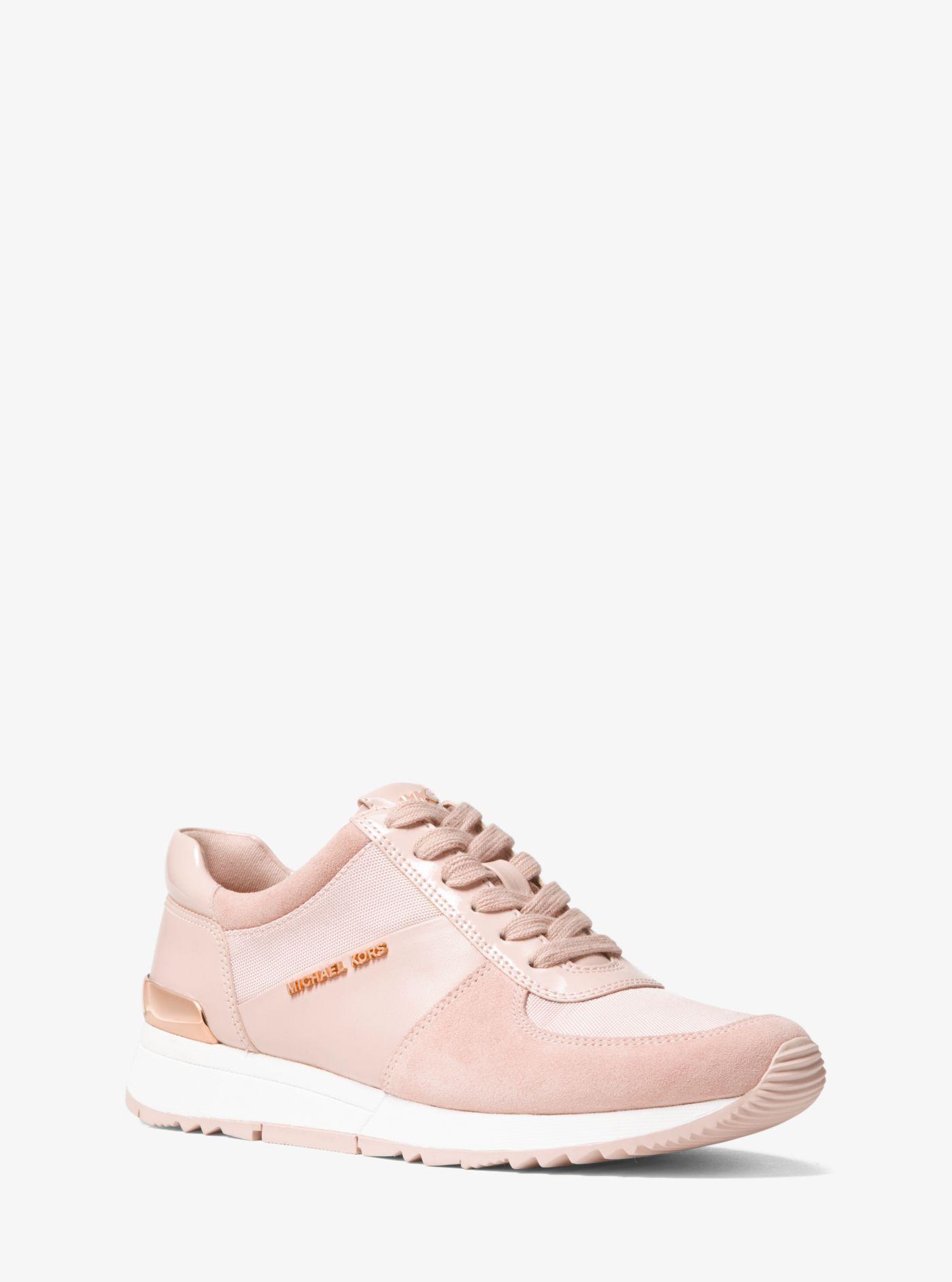 michael michael kors allie embellished leather and canvas trainer