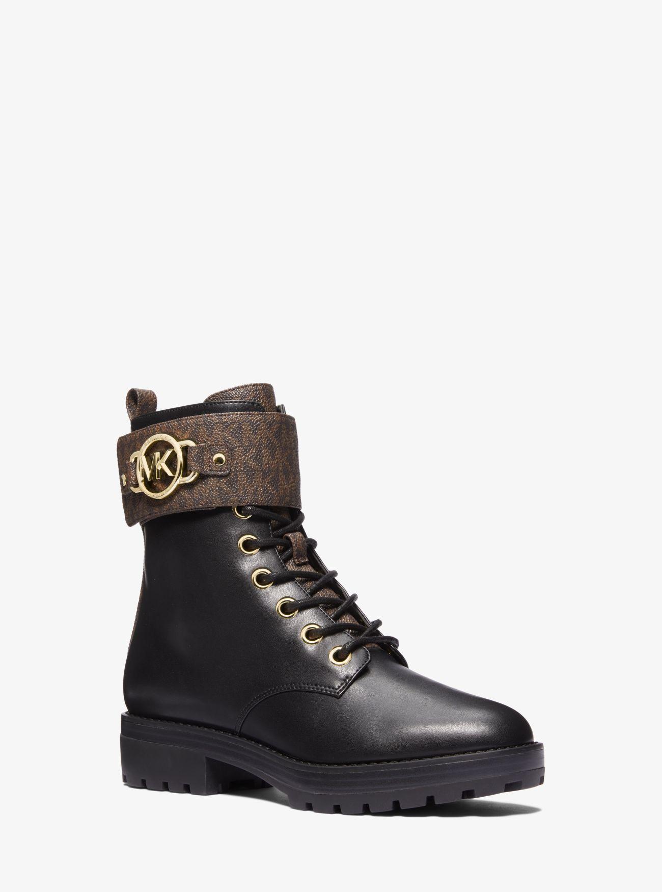 Michael Kors Rory Faux Leather And Logo Combat Boot in Black | Lyst UK