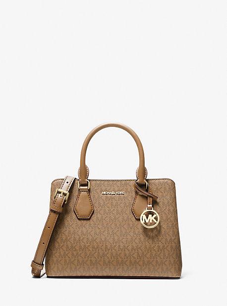 Brown Michael Michael Kors Camille Small Logo And Leather Satchel
