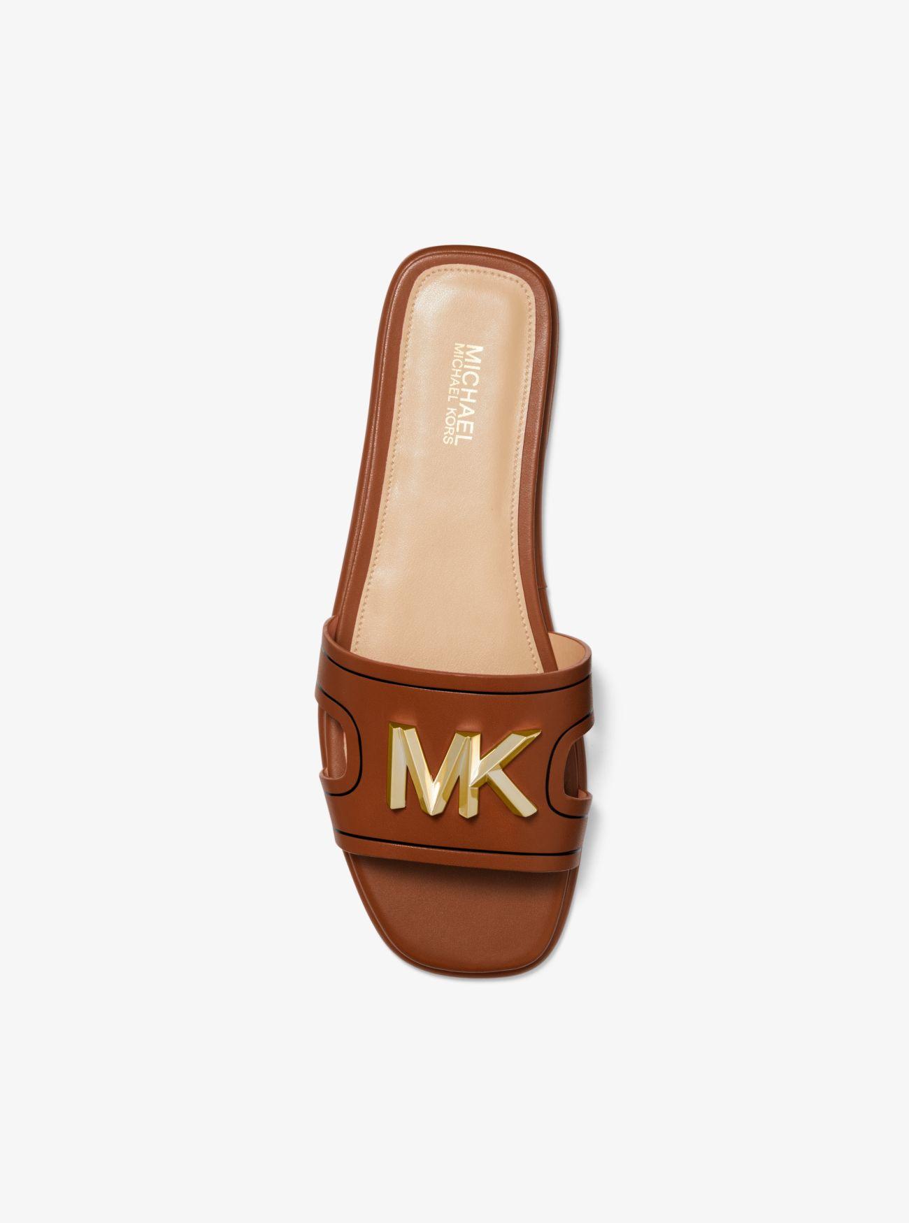 Michael Kors Kippy Embellished Leather Slide Sandal in Brown | Lyst