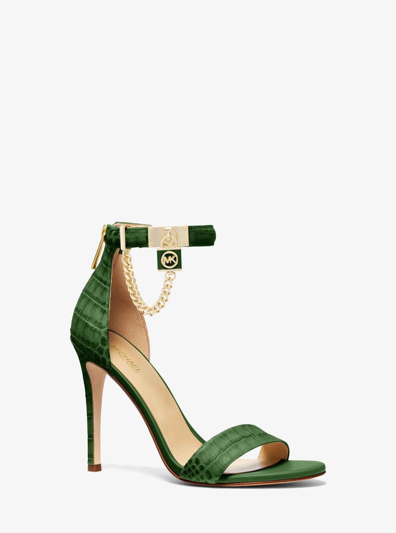 Hamilton Embellished Crocodile Embossed Leather Sandal