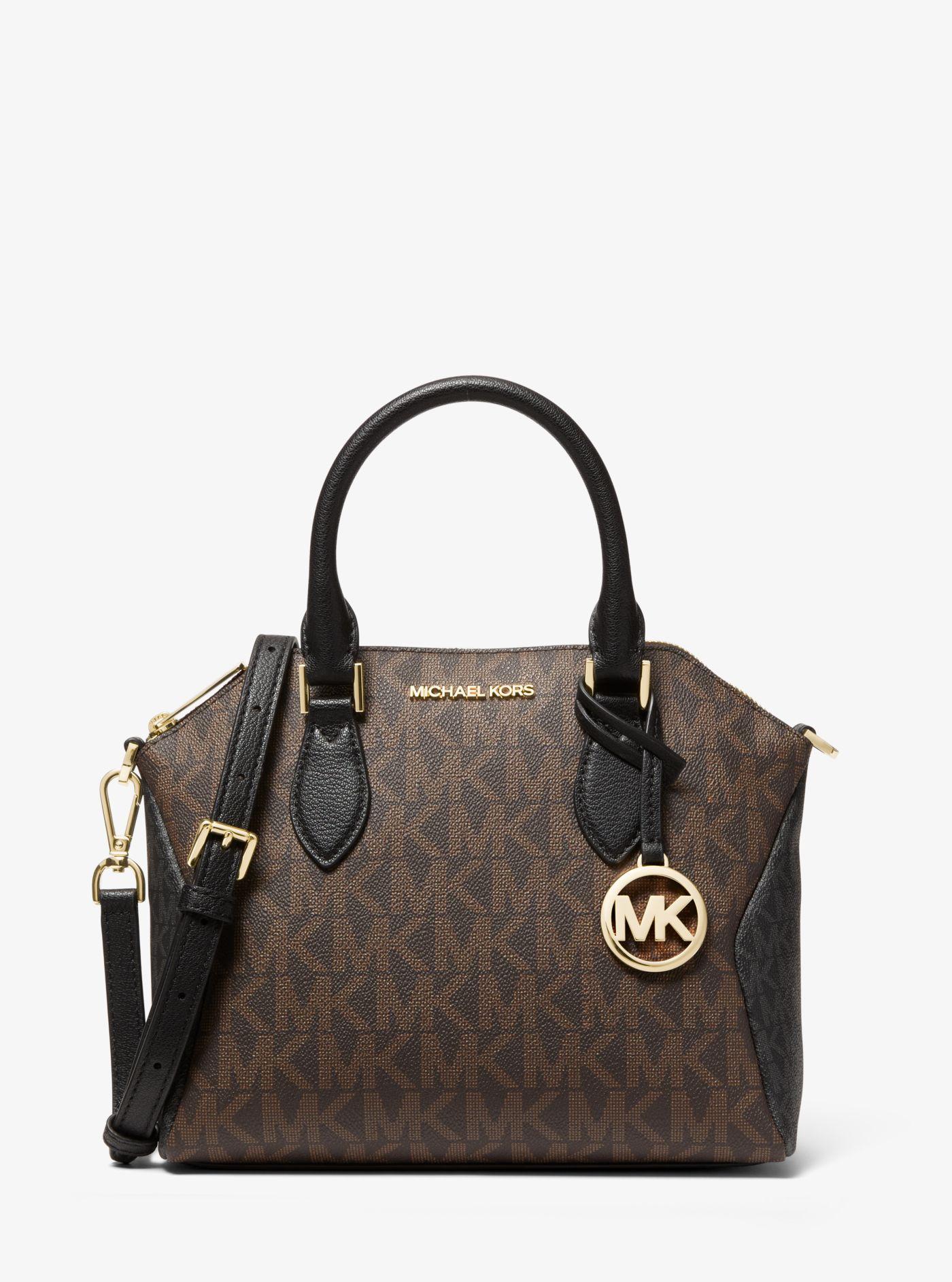 Michael Kors Coraline Medium Logo And Leather Messenger Bag in Brown | Lyst