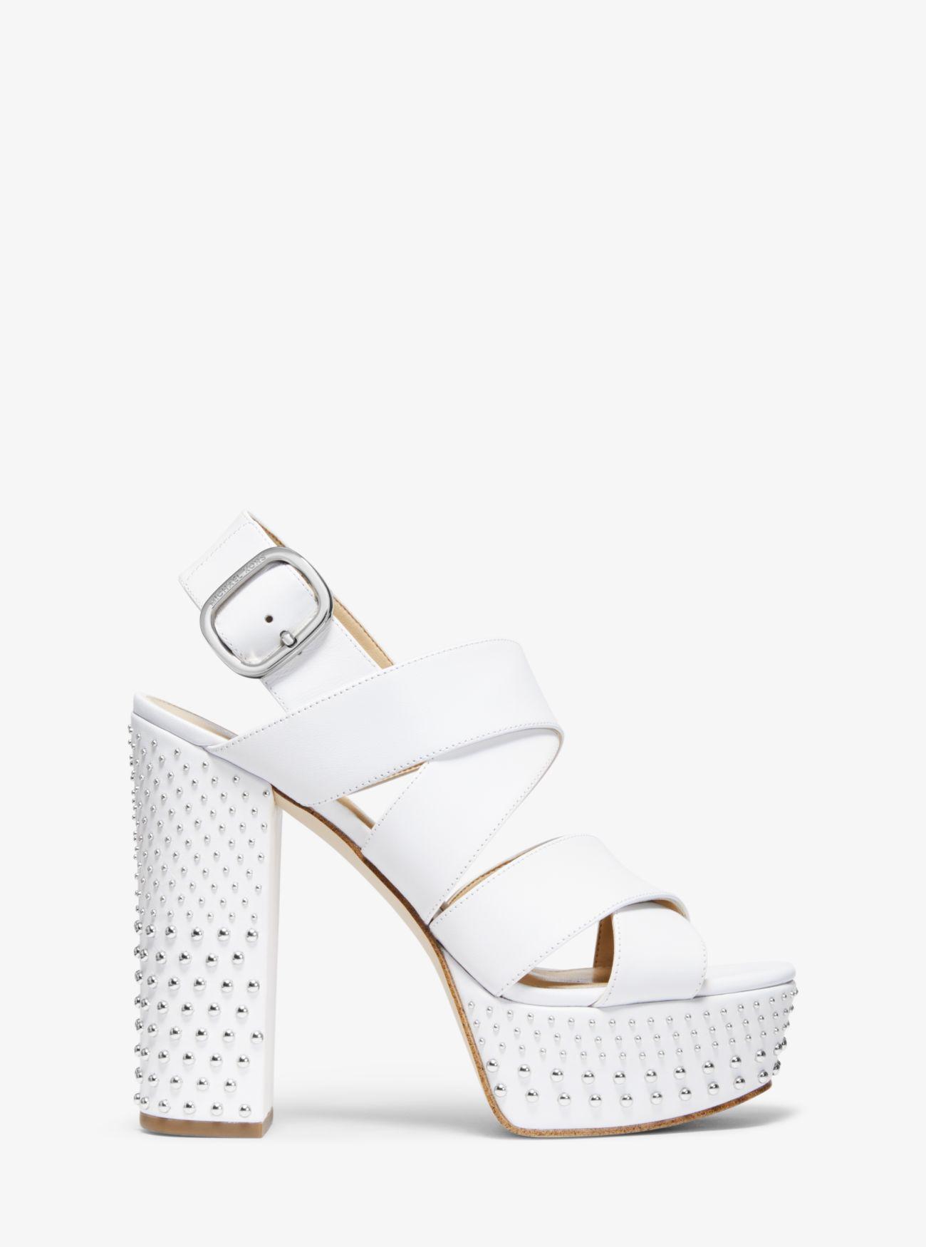 Michael Kors Mila Studded Leather Platform Sandal in White - Save 43% ...