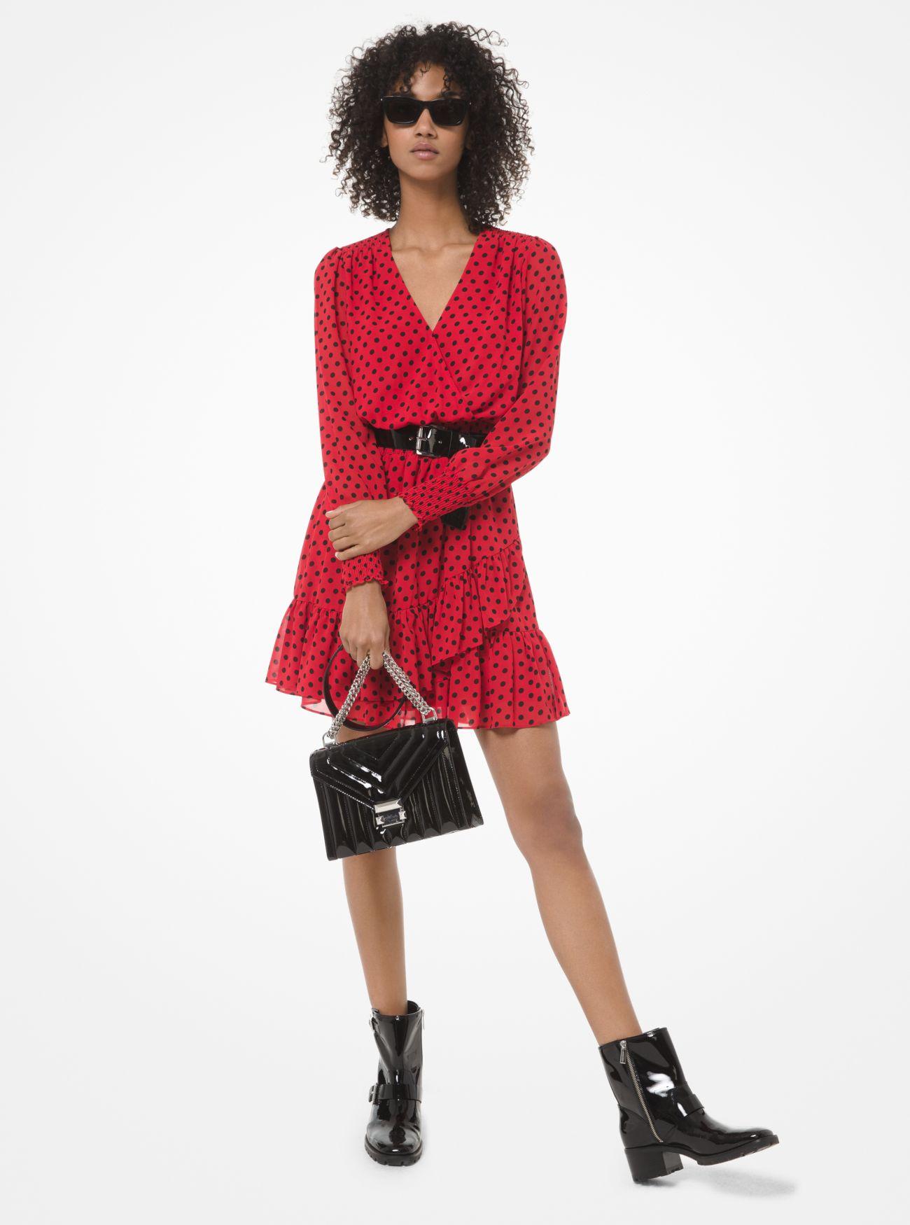 afdeling pris næse Michael Kors Leather Dot Georgette Ruffle Dress in Red - Lyst