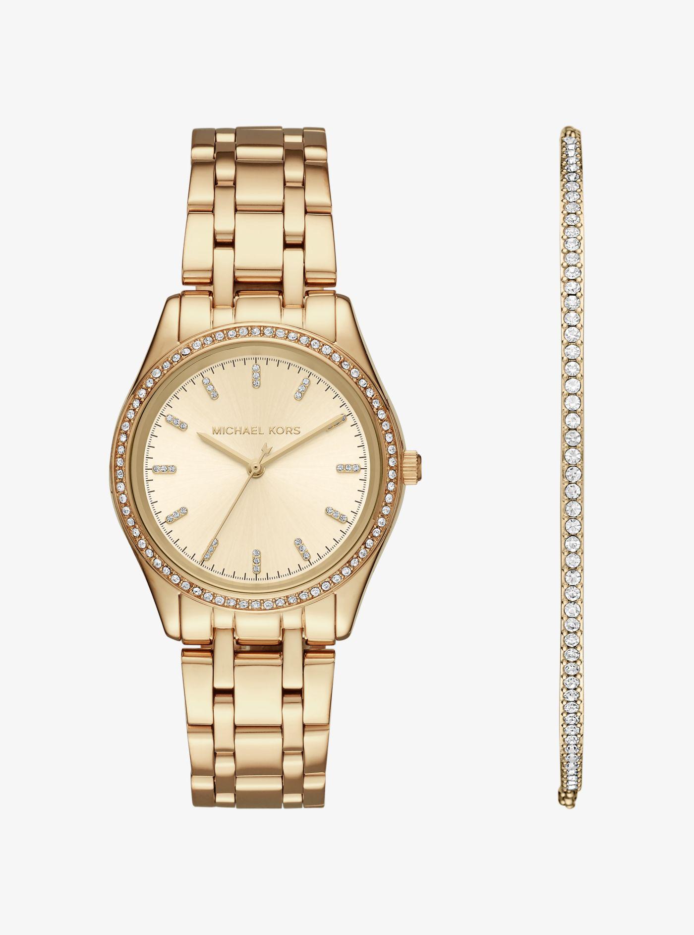 michael kors watch and bracelet set silver