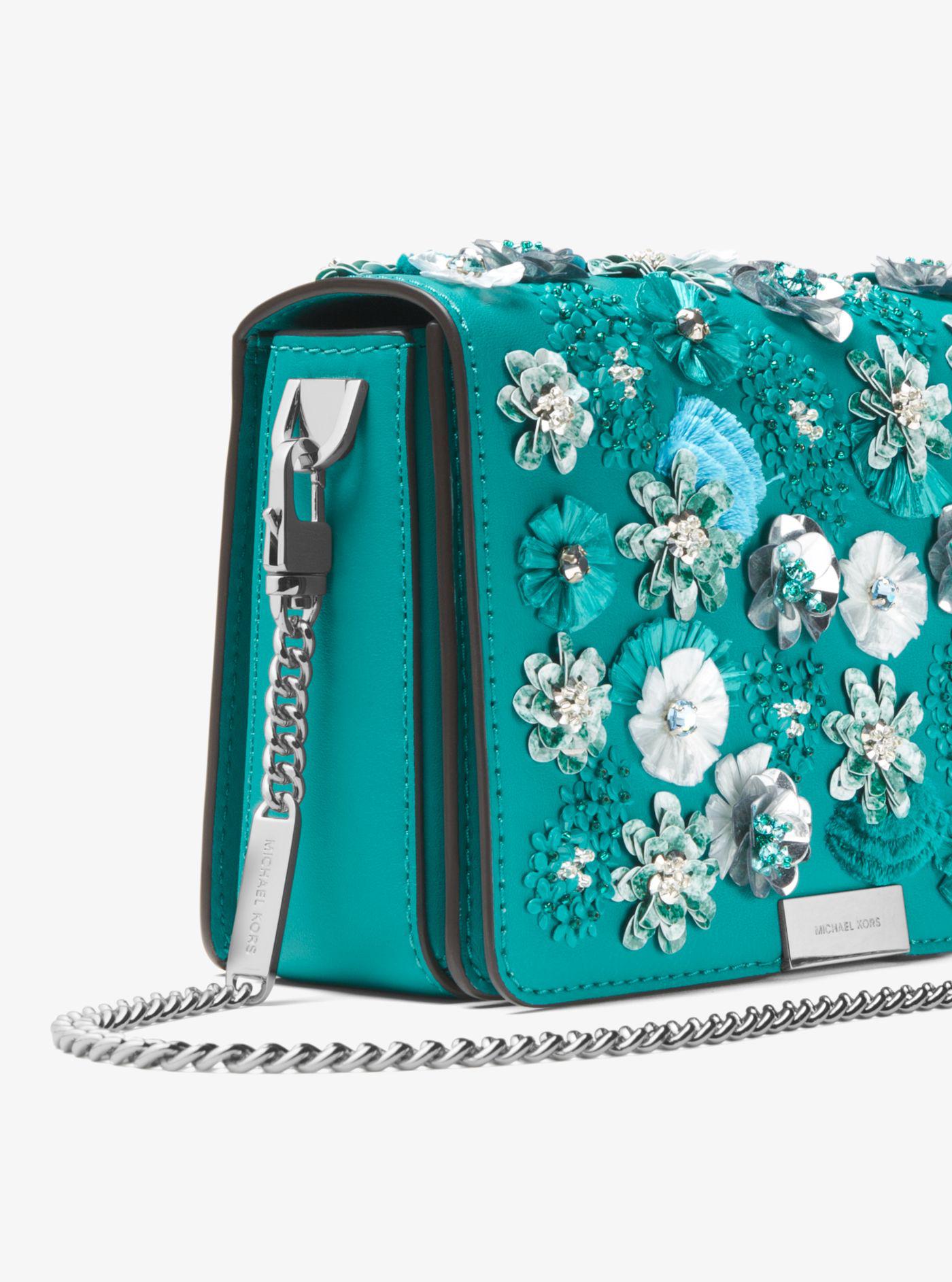 michael kors jade floral sequined leather clutch