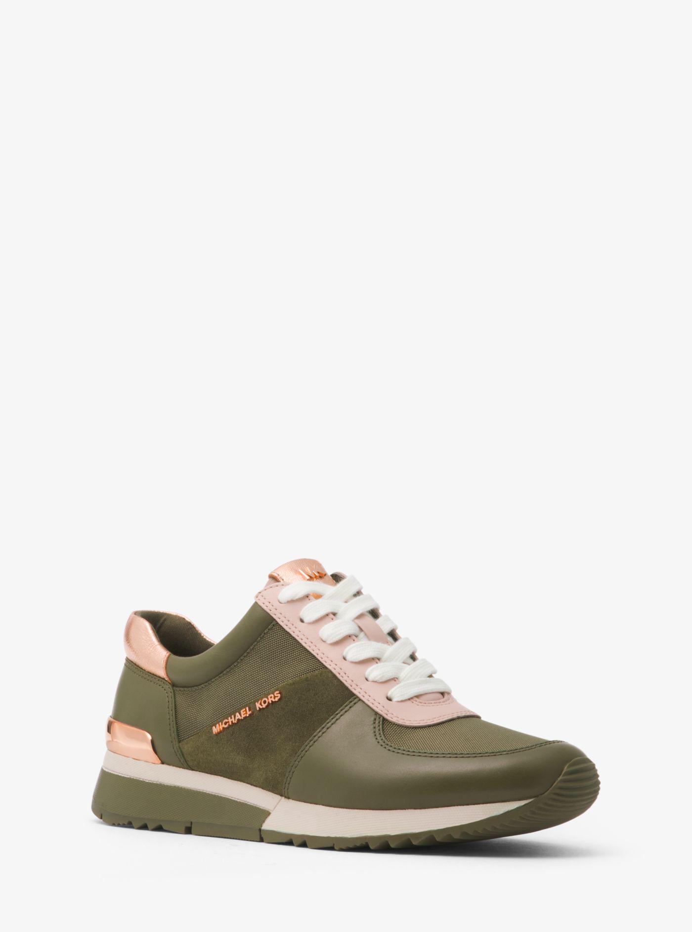 Michael Kors Allie Leather And Canvas Sneaker in Green | Lyst