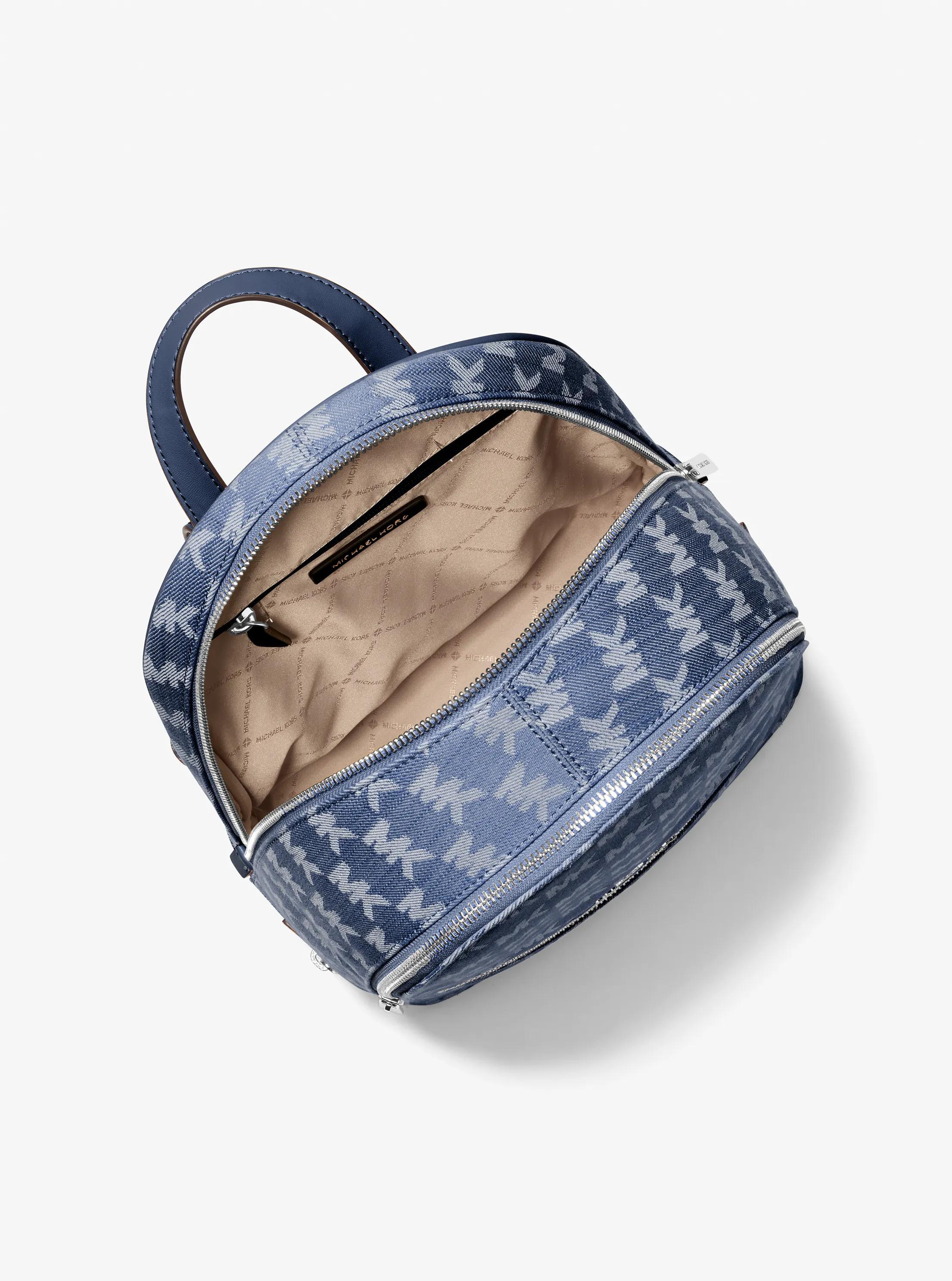Michael Kors Y2K Rhea Denim Logo Blue Monogram Striped Zip Backpack Michael Kors Backpack Striped Bags & Handbags for Women for  main image 3