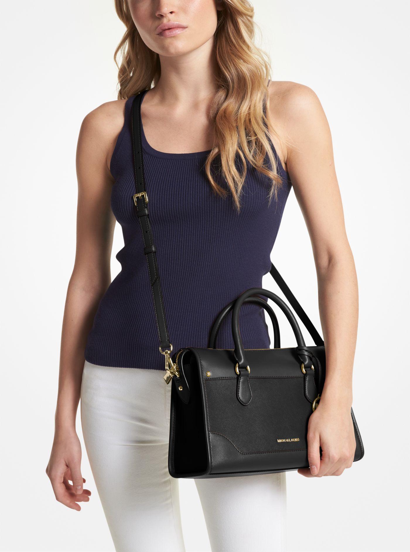 Michael Kors Harrison Medium Leather Satchel in Black Lyst Australia