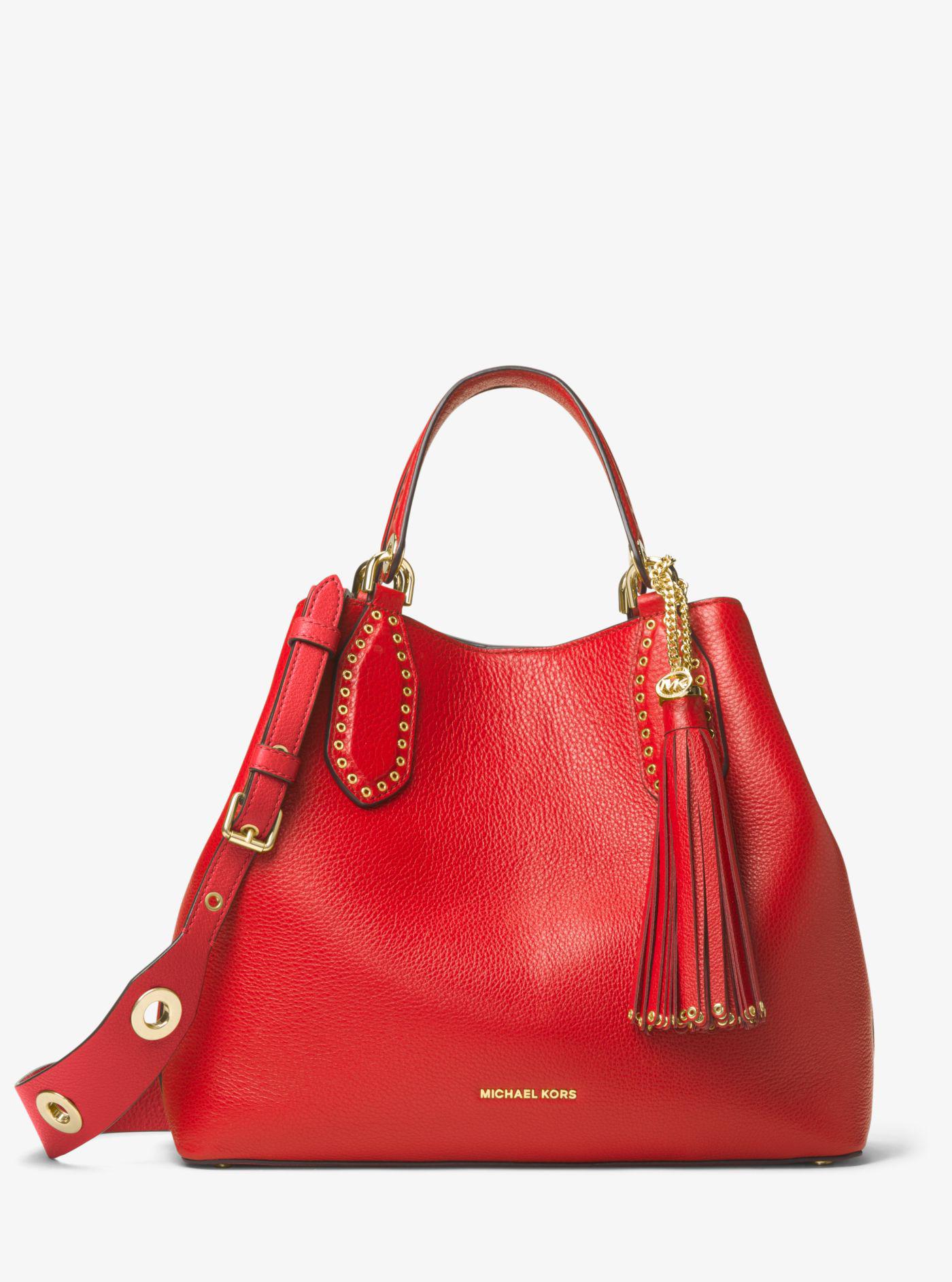 Michael Kors Brooklyn Large Leather Satchel in Red | Lyst