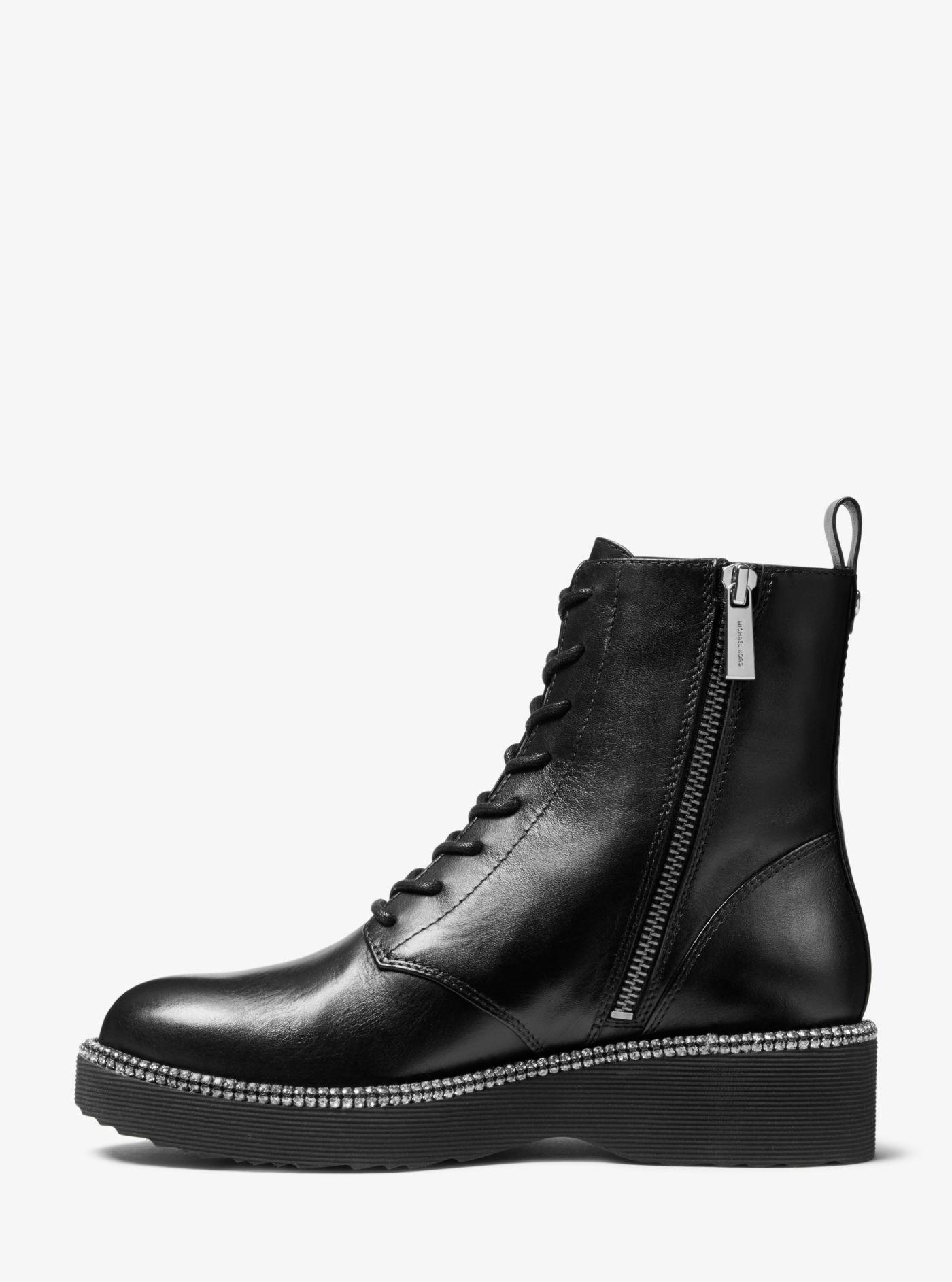 Michael Kors Tavie Leather Combat Boot in Black - Lyst