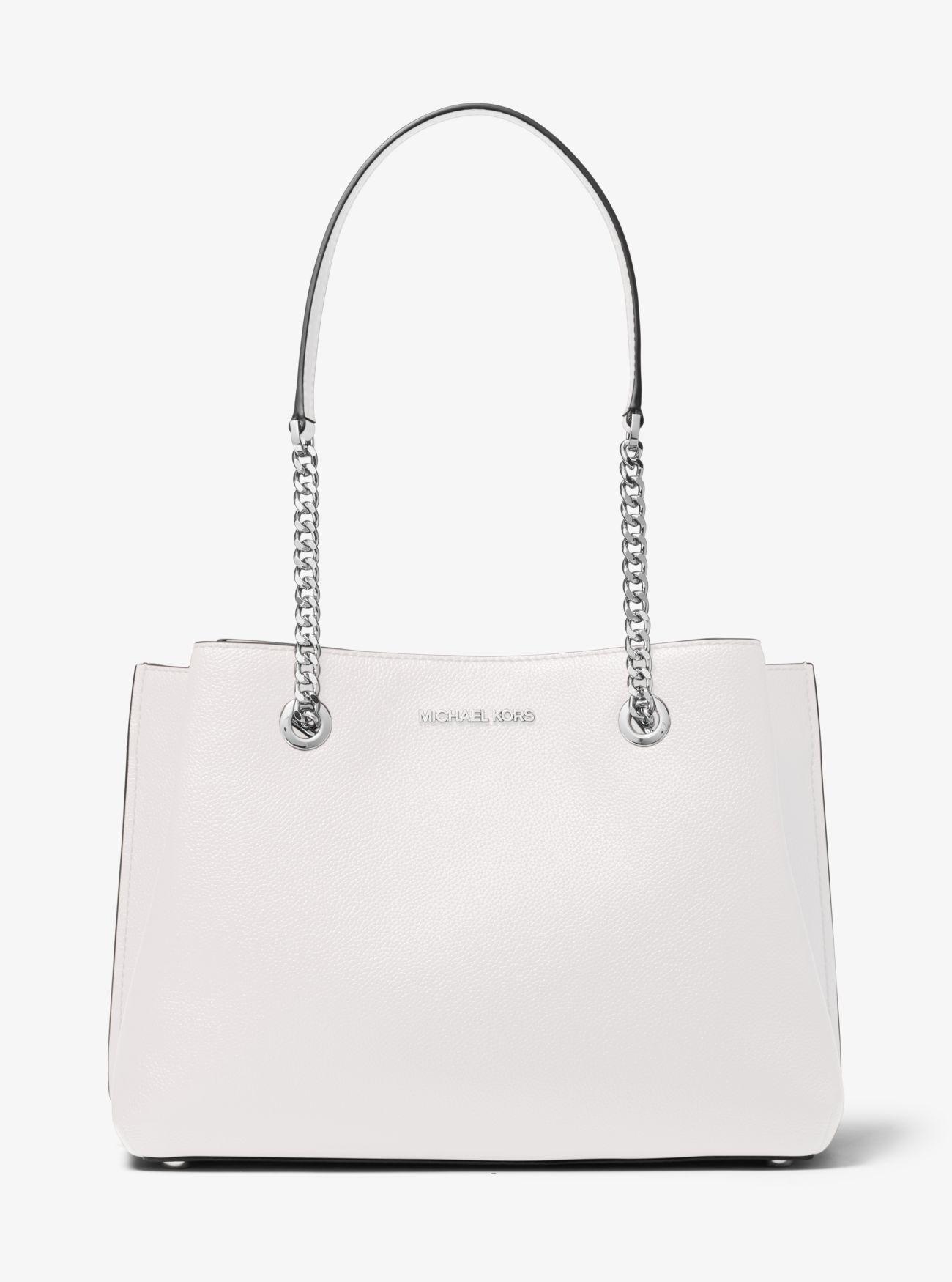 Michael Kors Teagan Large Pebbled Leather Shoulder Bag in White