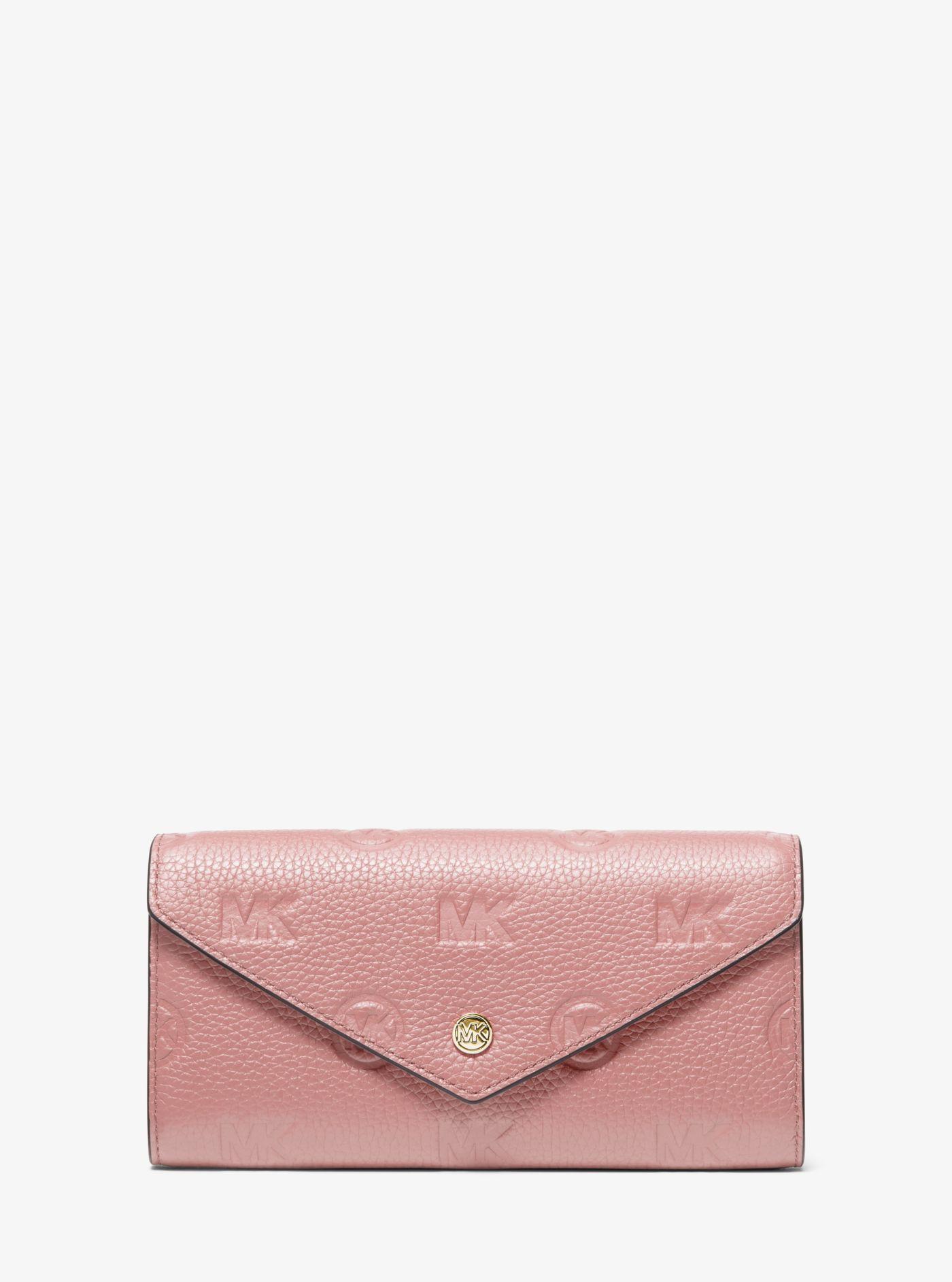 Michael Kors Jet Set Travel Large Logo Embossed Leather Envelope Wallet