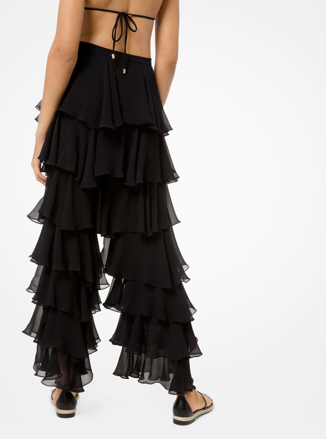 Michael Kors Washed Silkchiffon Tiered Ruffle Pants in Black Lyst