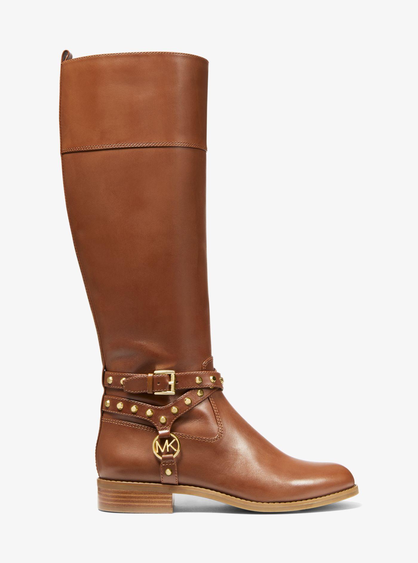 Michael Kors Preston Studded Leather Boot in Brown | Lyst