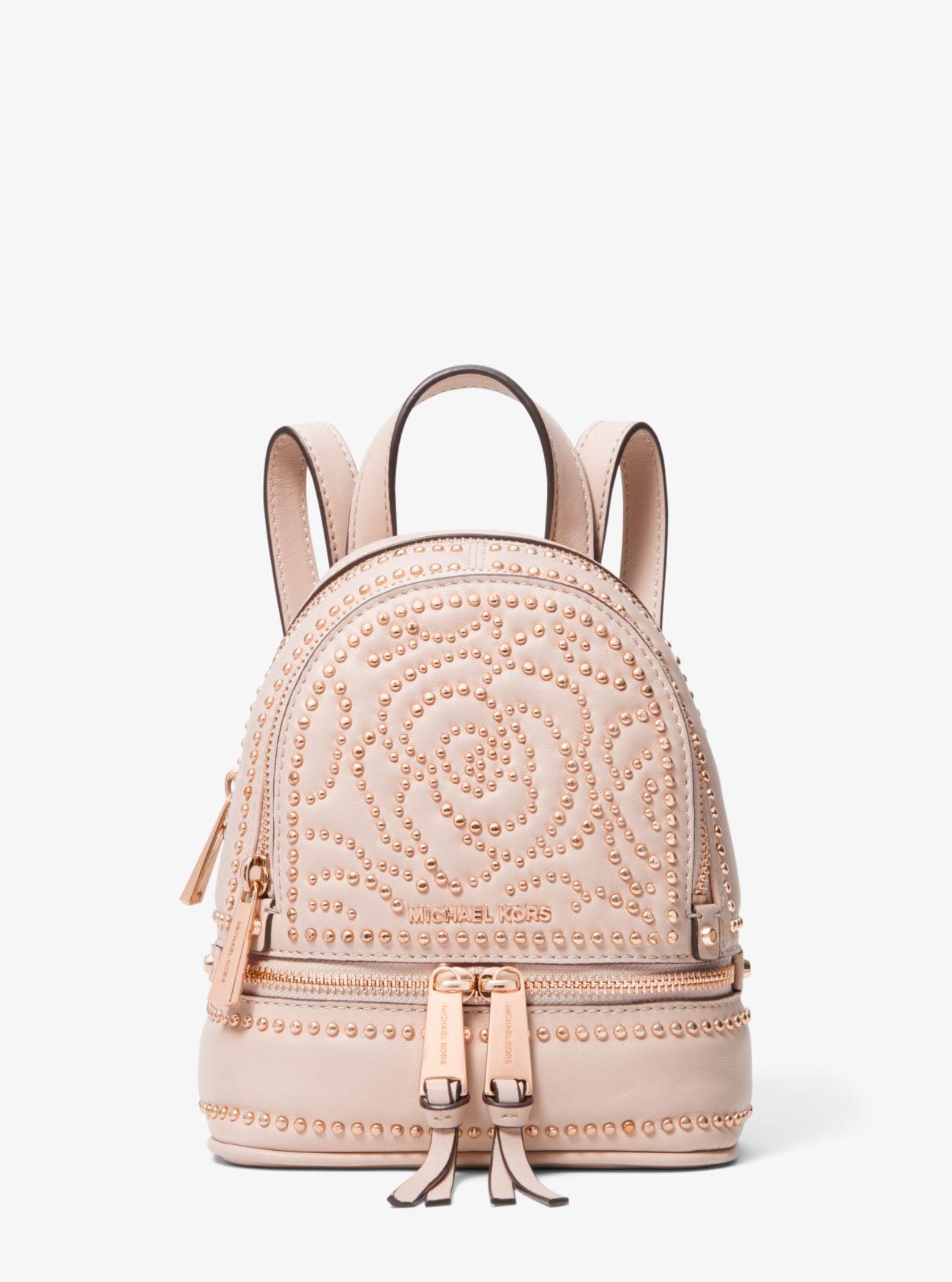 Michael Kors Rhea Mini Rose Studded Leather Backpack in Pink | Lyst