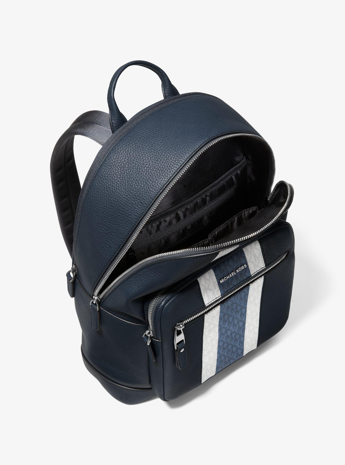 Michael Kors Hudson Pebbled Leather And Logo Stripe Backpack in 
