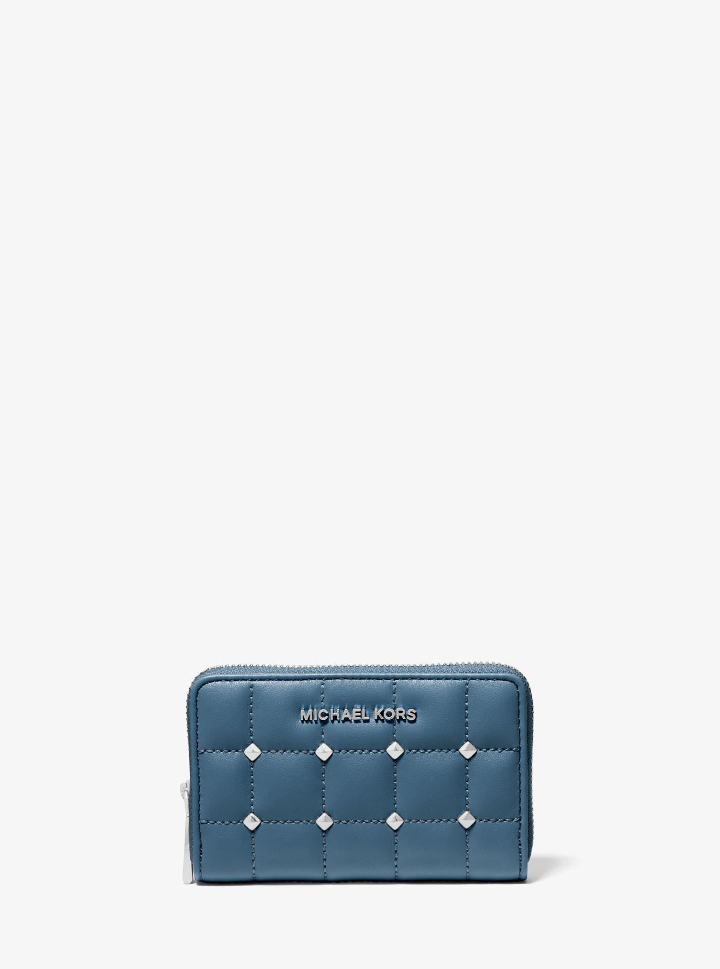 Jeg vasker mit tøj Ti år Akkumulerede Michael Kors Leather Small Studded Quilted Wallet in Chambray (Blue) - Lyst
