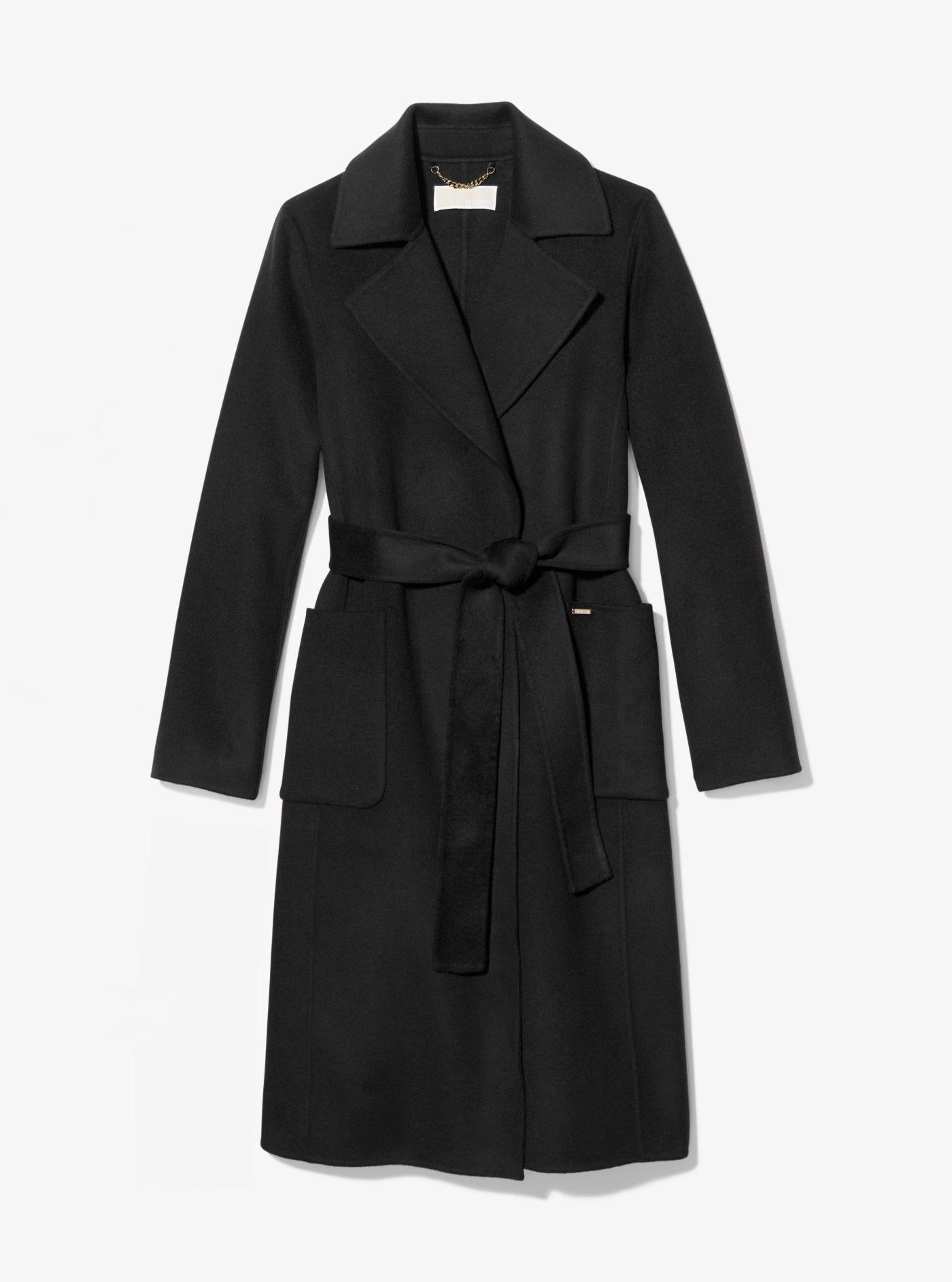 Michael Kors Wool Wrap Coat in Black - Lyst
