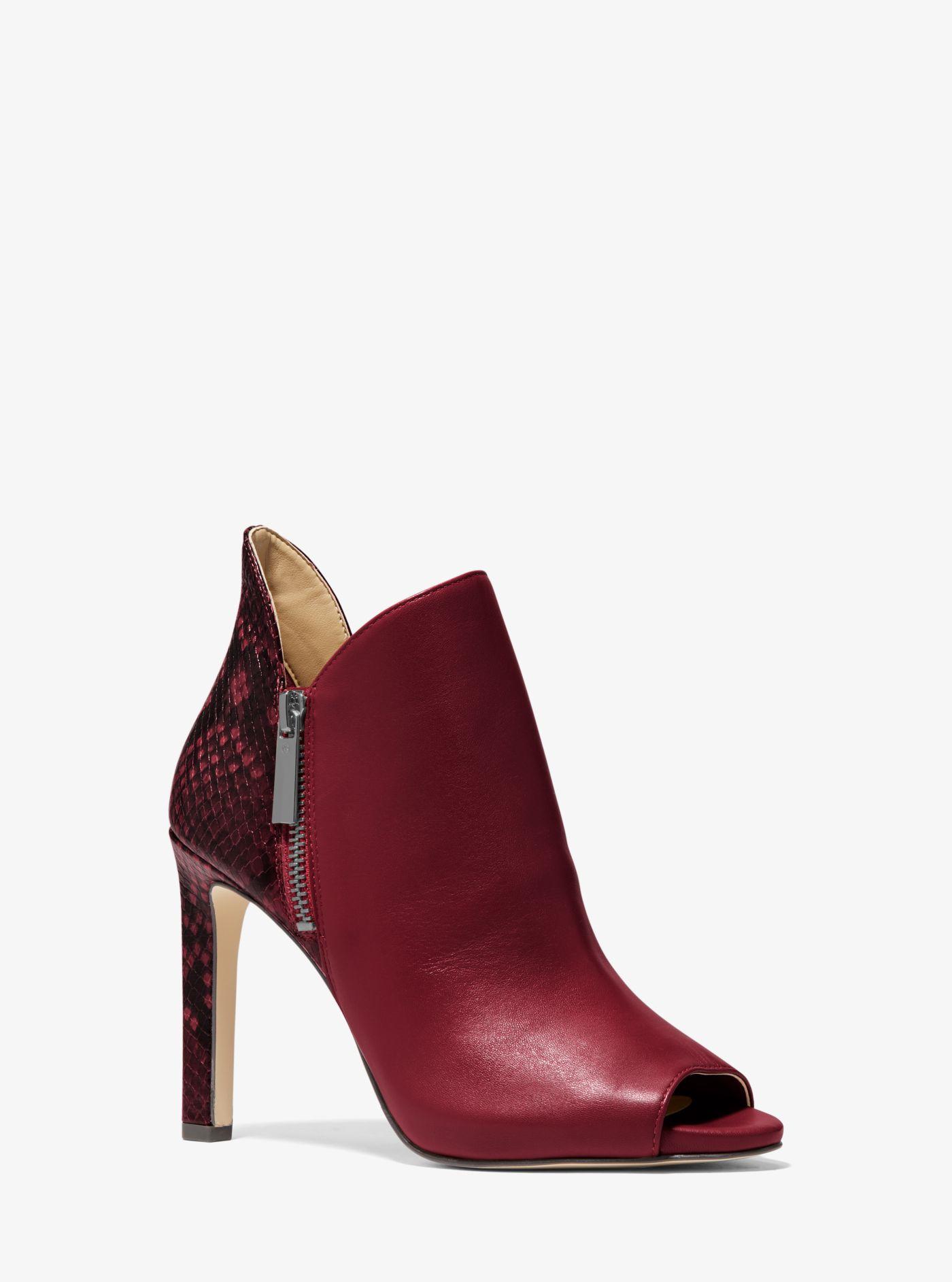 Michael Kors Alane Leather And Python Embossed Open-toe Ankle Boot in Red |  Lyst