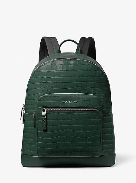 Olive Green Croc-Embossed Women\'s Backpack - Contemporary Style Italian Luxury Backpack, Crocodile Embossed Calfskin, Green  main image 2