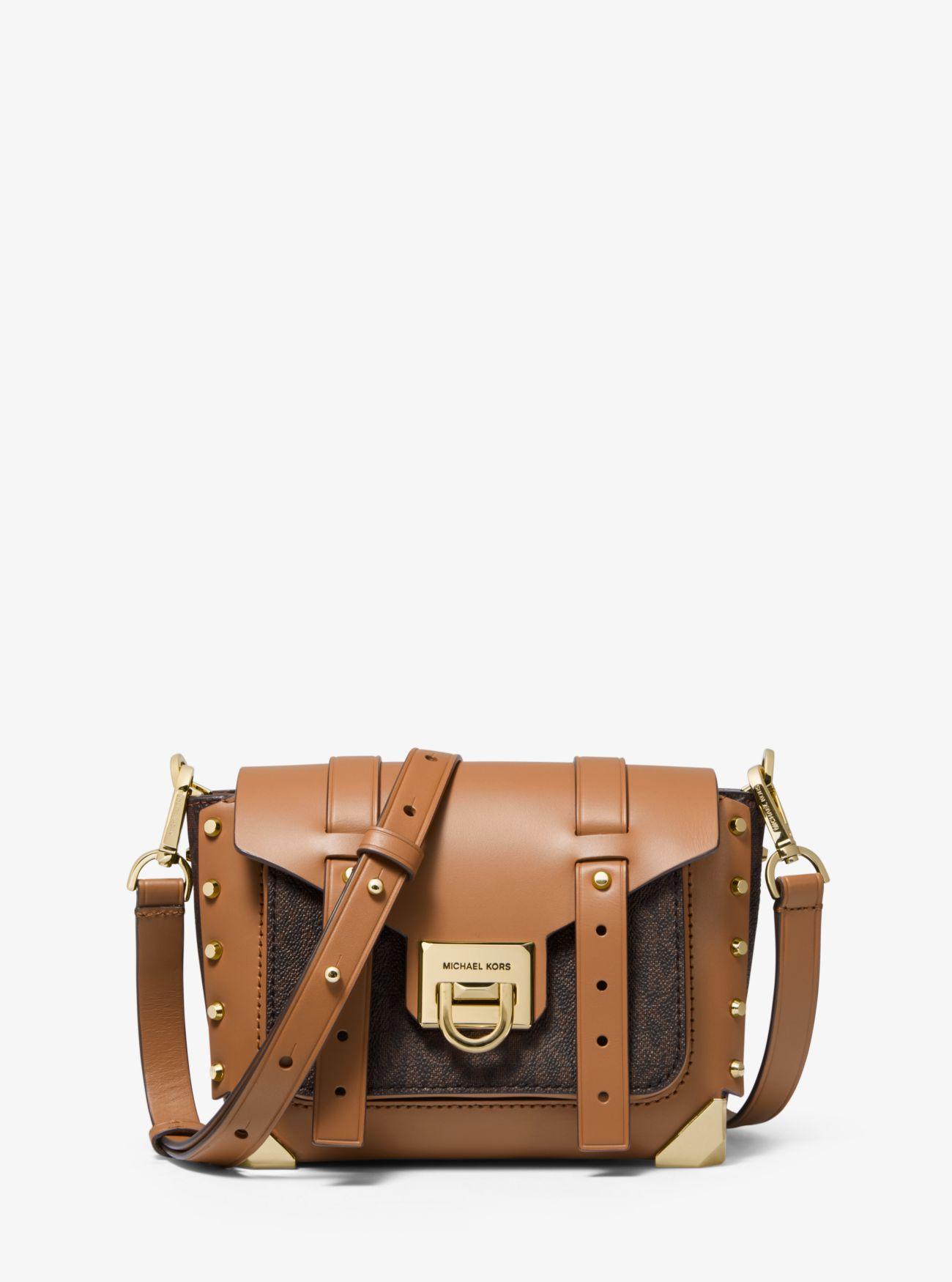 Michael Kors Manhattan Small Leather And Logo Crossbody Bag in Brown - Lyst