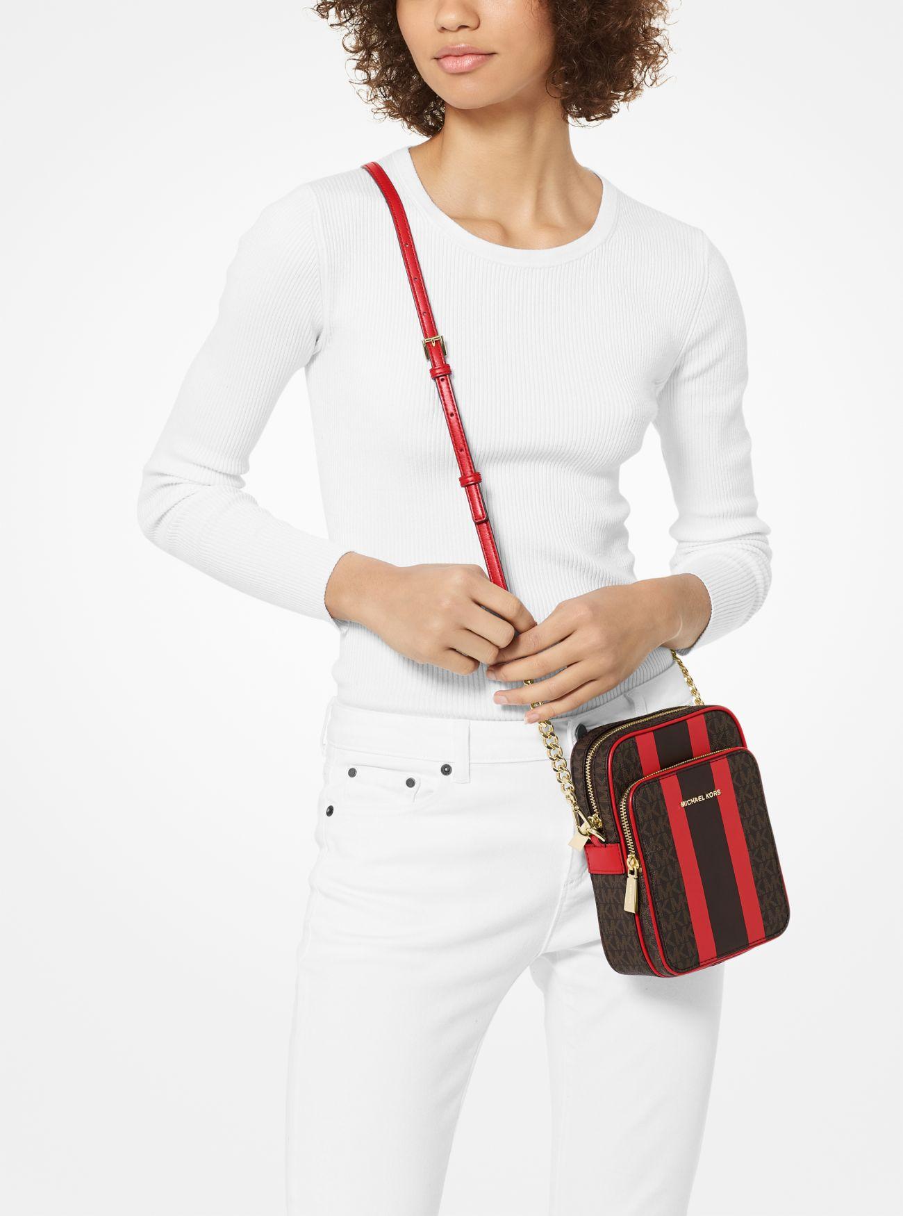 jet set medium logo stripe crossbody bag