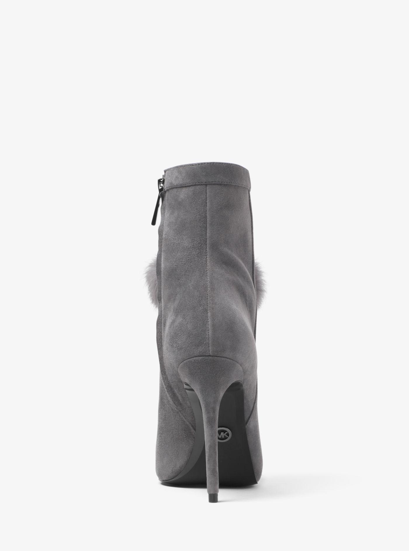 Michael Kors Remi Pom-pom Suede Ankle Boot in Gray - Lyst
